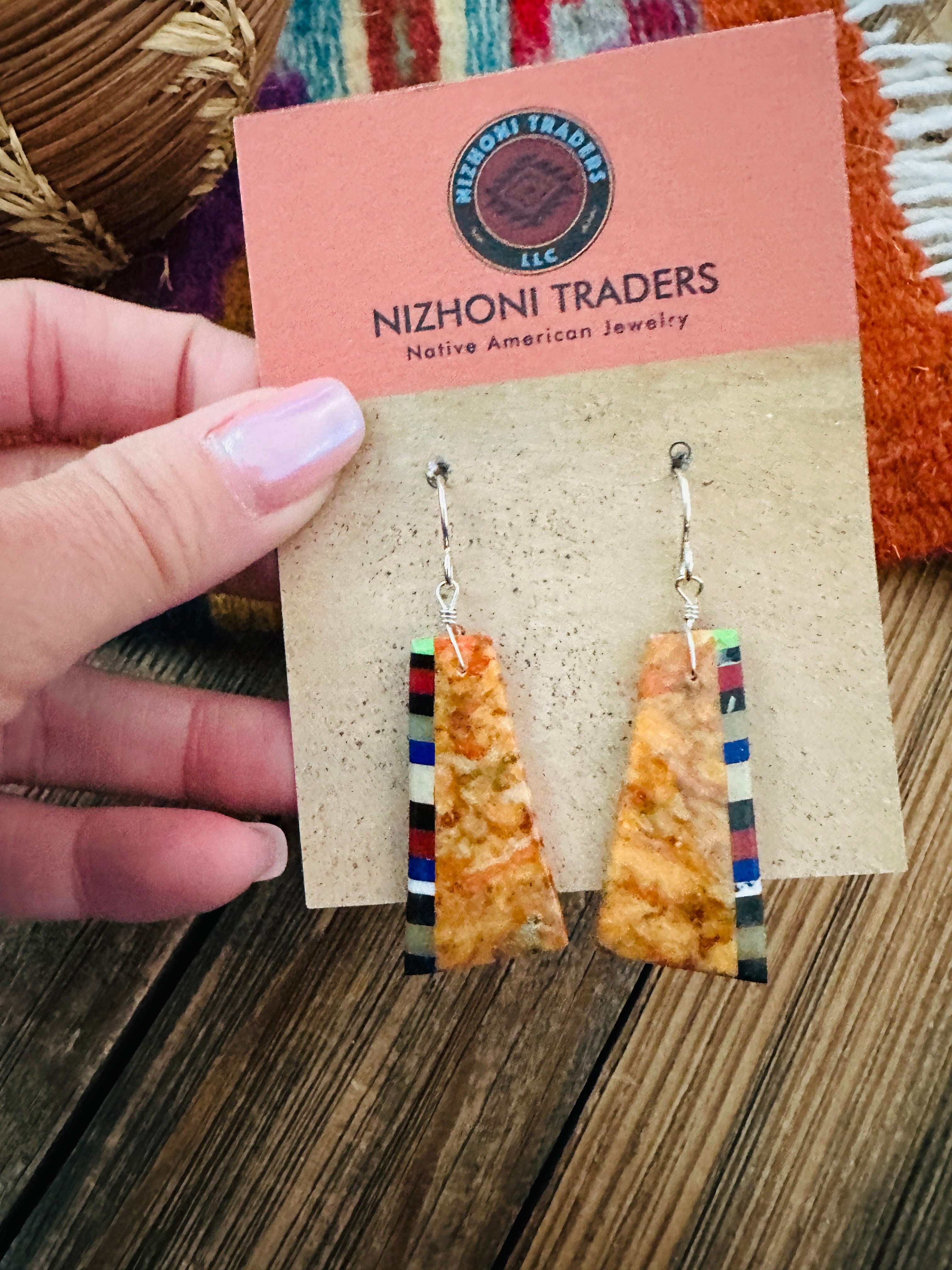 Handcrafted Multi Stone Inlay Slab Dangle Earrings