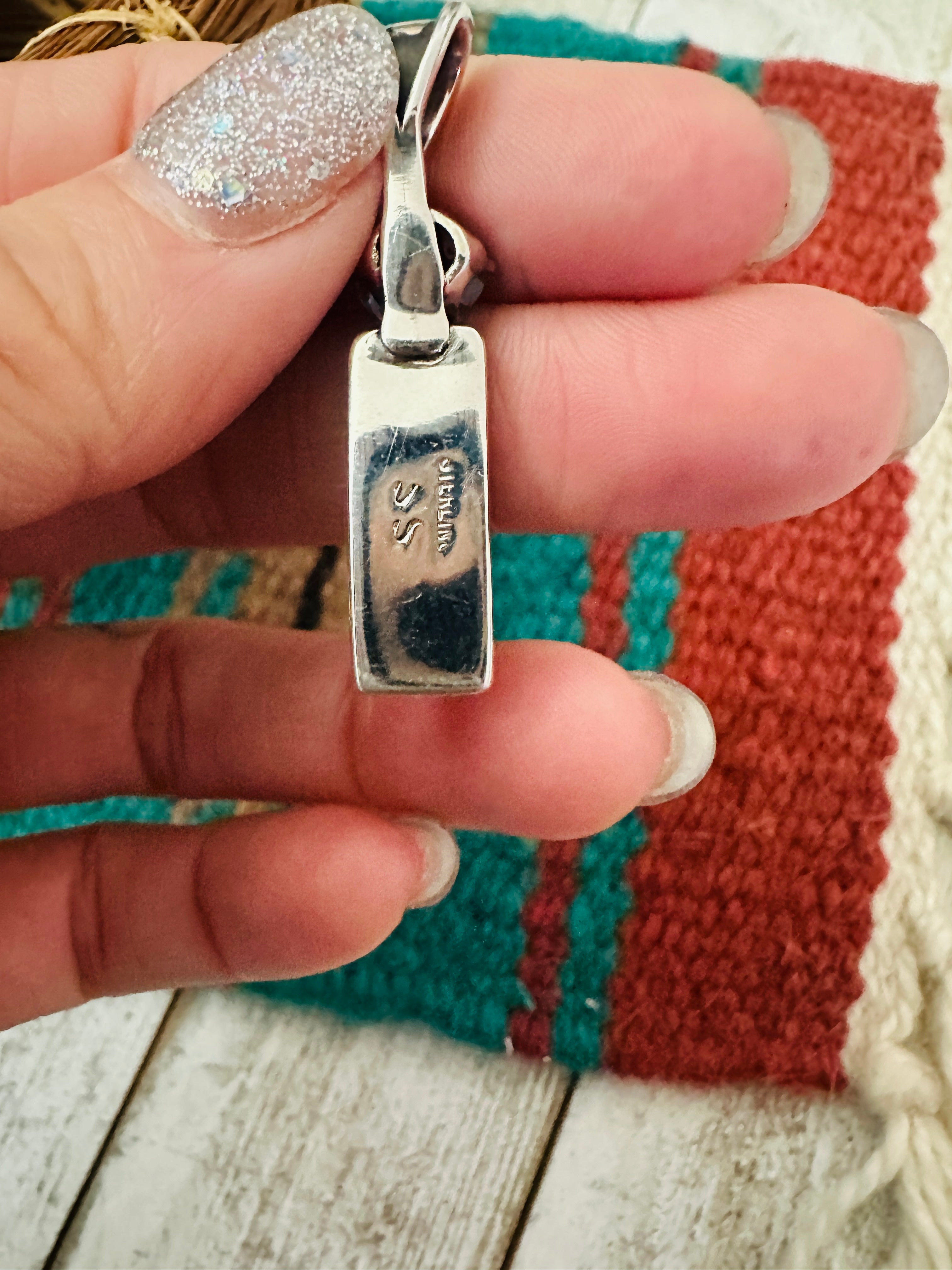 Navajo Turquoise, Aquamarine & Sterling Silver Inlay Pendant