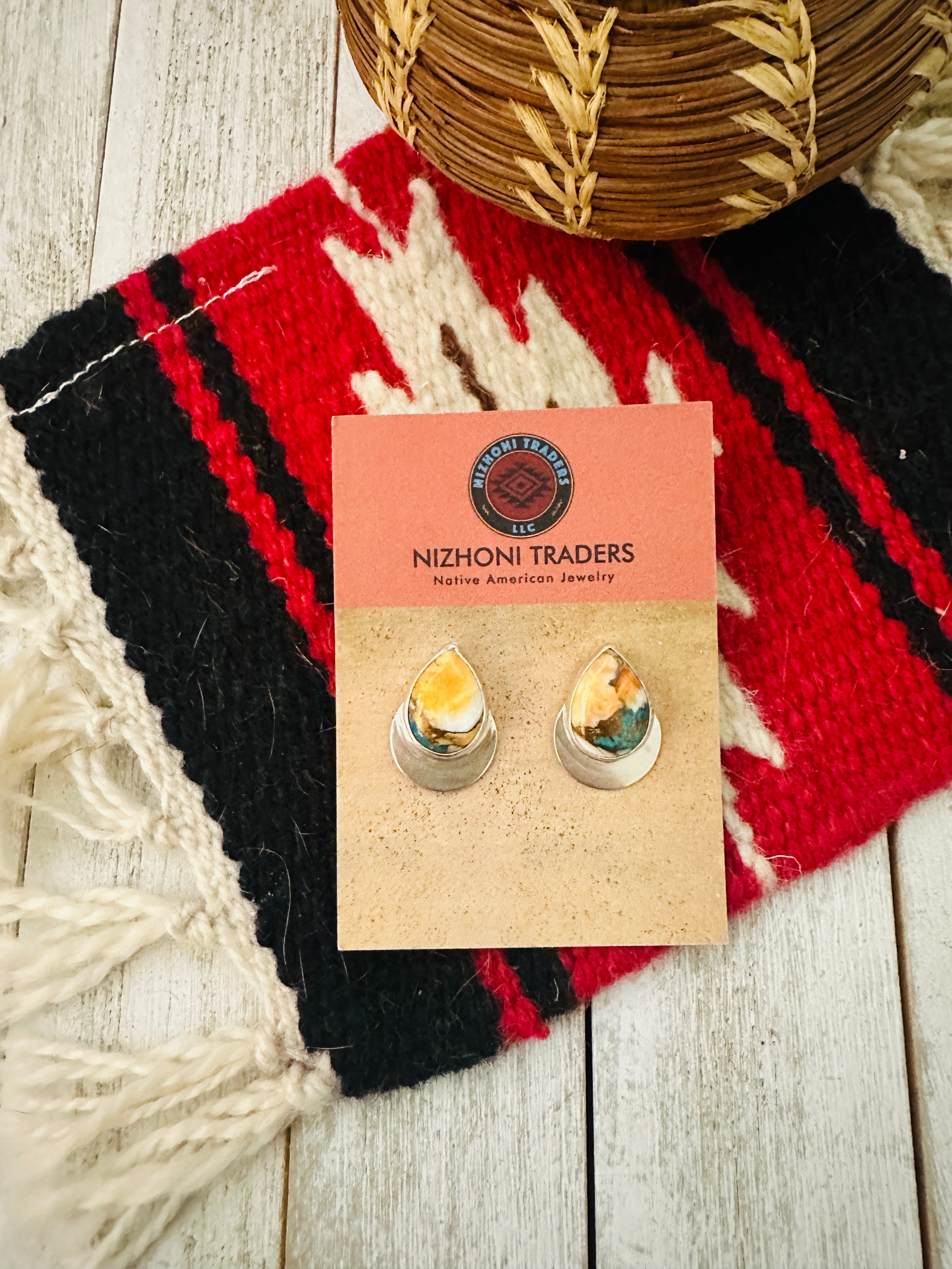 Navajo Sterling Silver & Multi Stone Spice Post Earrings