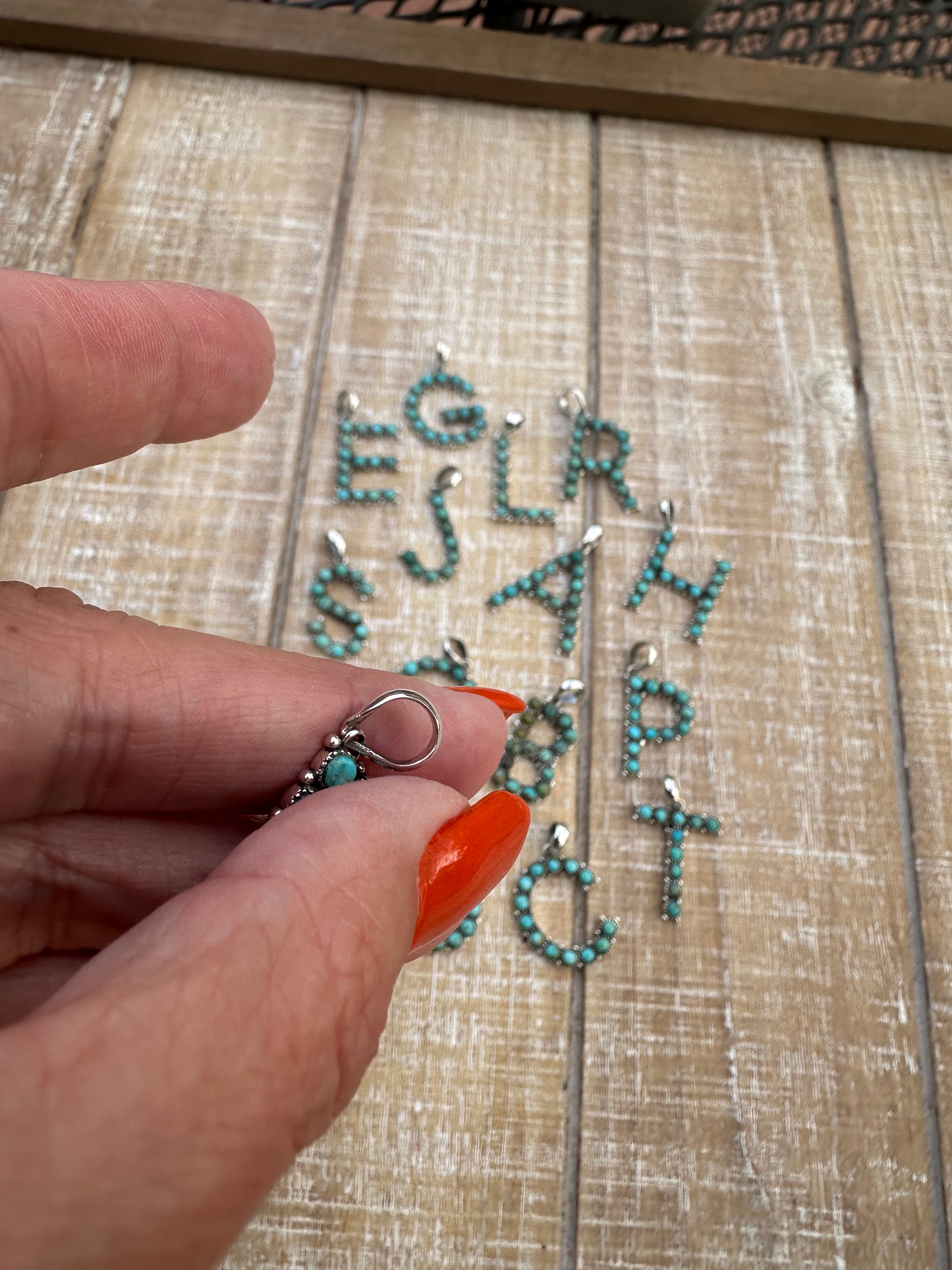 Beautiful Handmade Sterling Silver and Royston Turquoise Letter Pendant