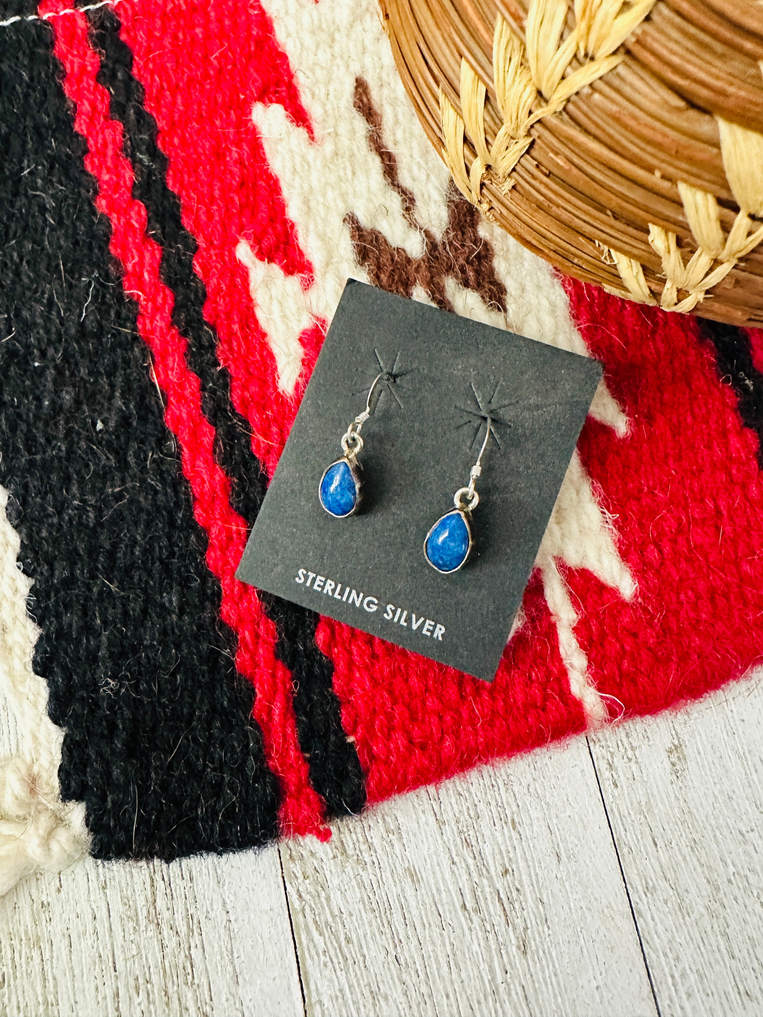 Navajo Lapis and Sterling Silver Dangle Earrings Signed