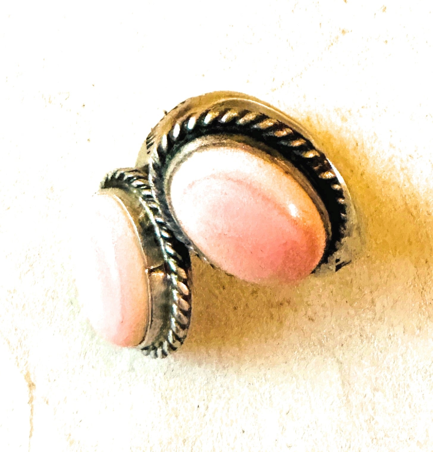 Navajo Sterling Silver & Queen Pink Conch Adjustable Ring