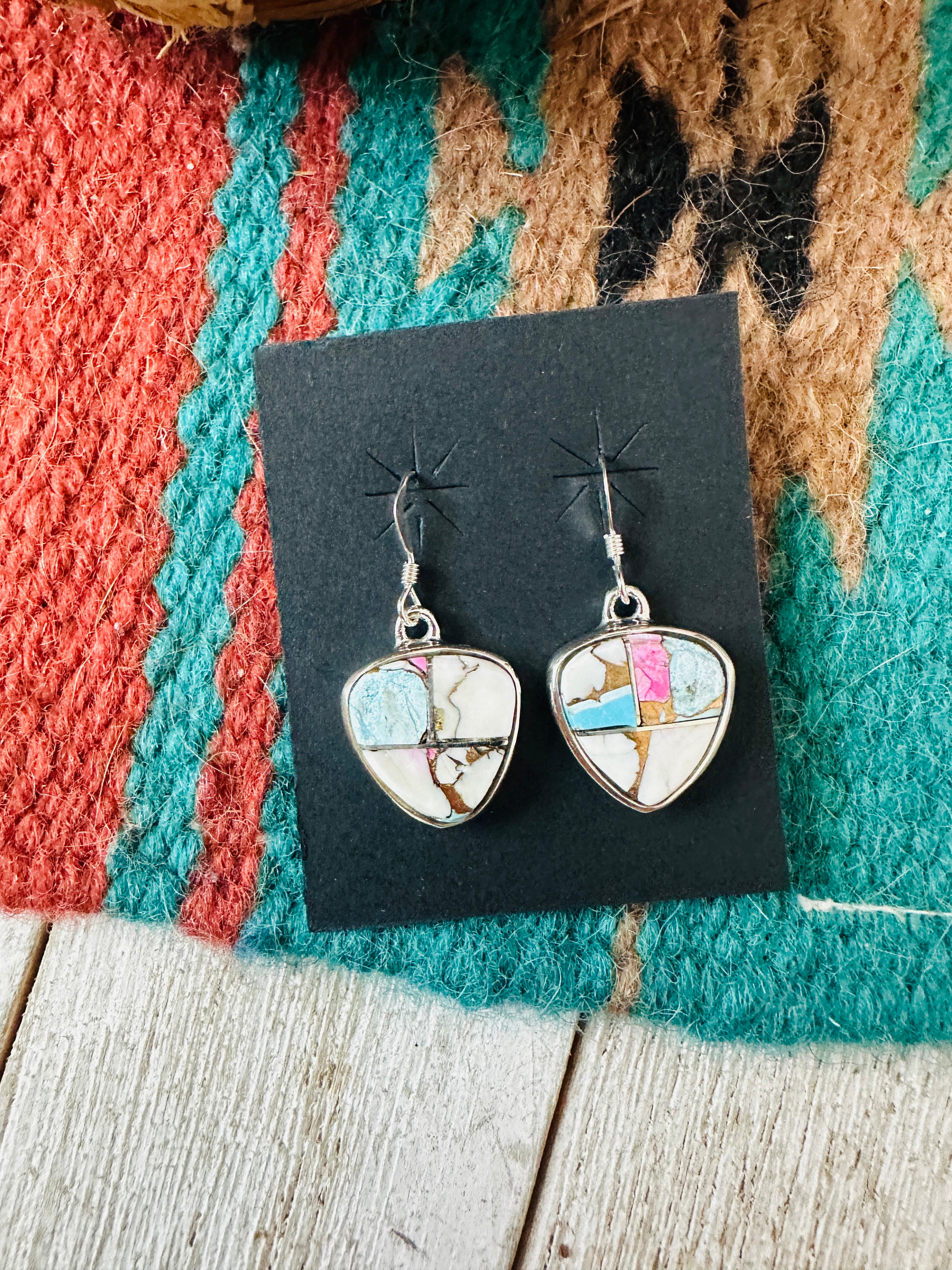 Handcrafted Cotton Candy and Sterling Silver Inlay Dangle Earrings