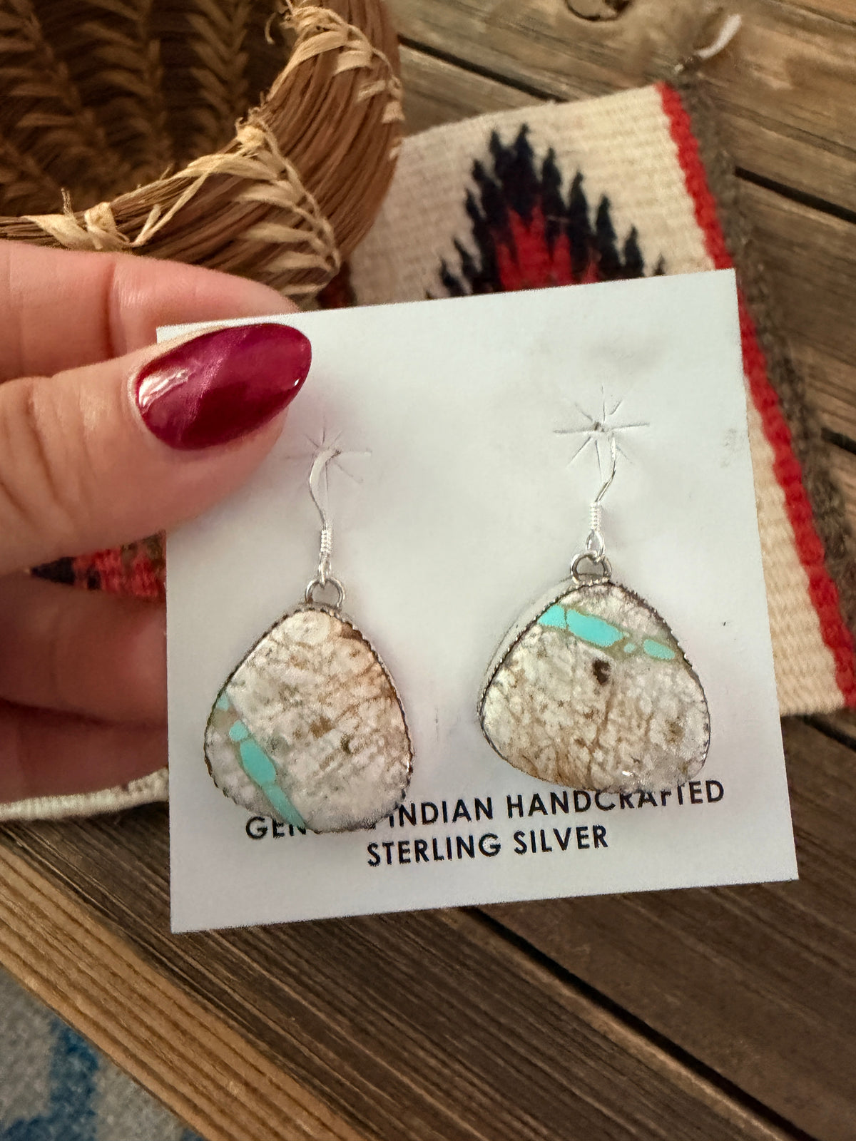 Handcrafted Ribbon Turquoise & Sterling Silver Dangle Earrings by Lorenzo Arviso Jr.