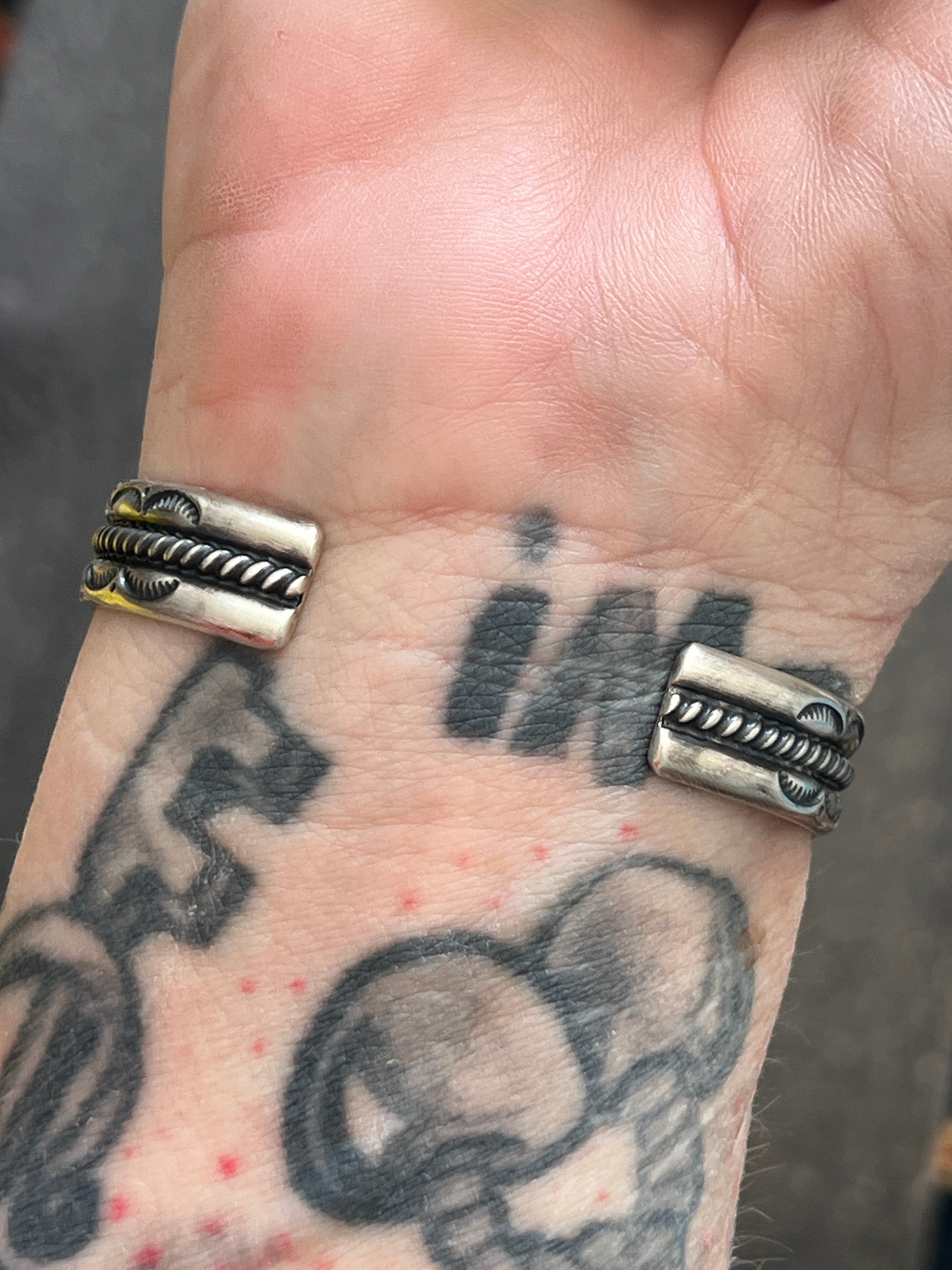 Hand Stamped Sterling Silver, Sonoran Turquoise and Spiny Oyster Shell Cluster Cuff Bracelet by Diane Wylie /