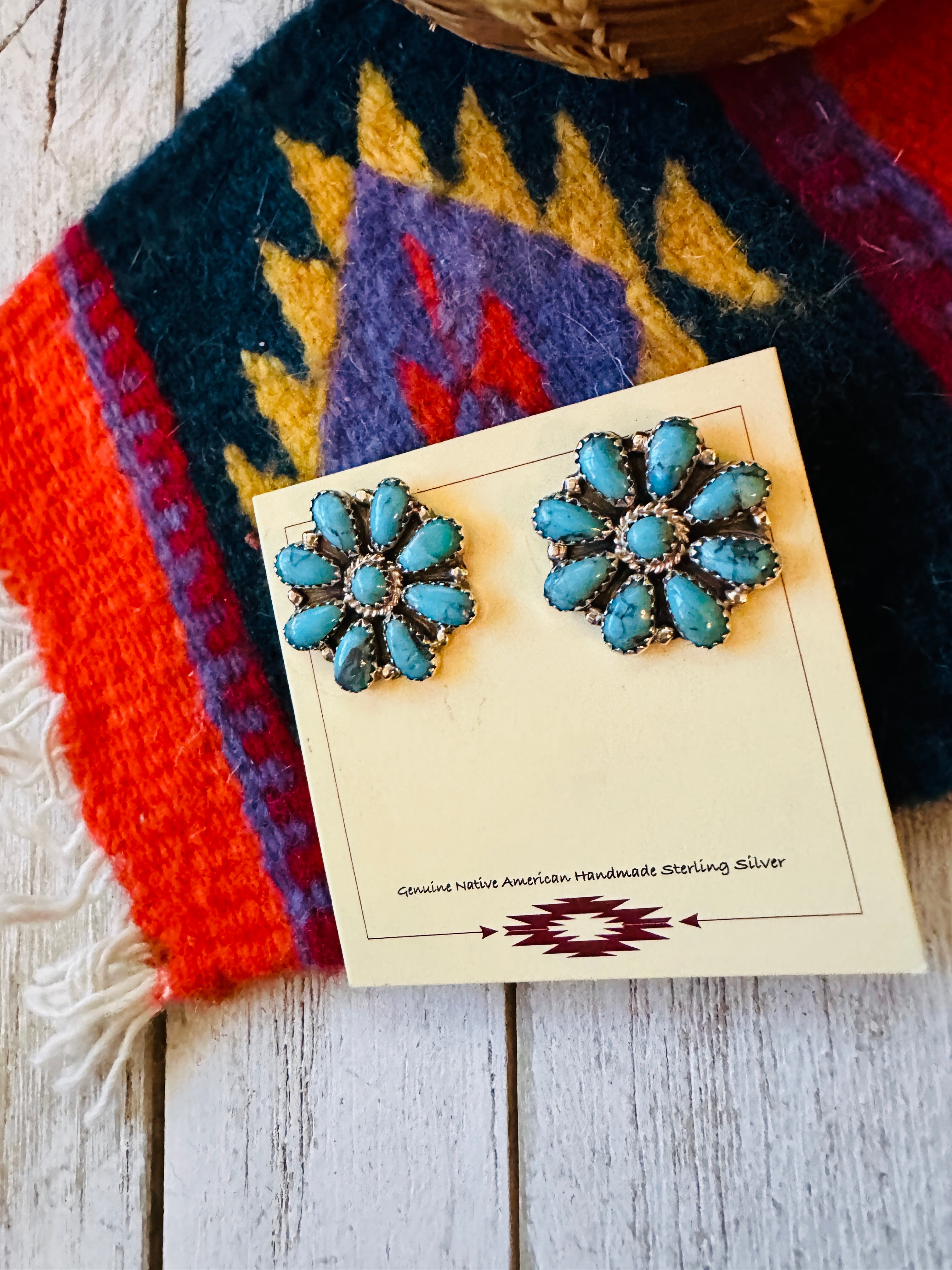 Navajo Sterling Silver & Turquoise Cluster Stud Earrings