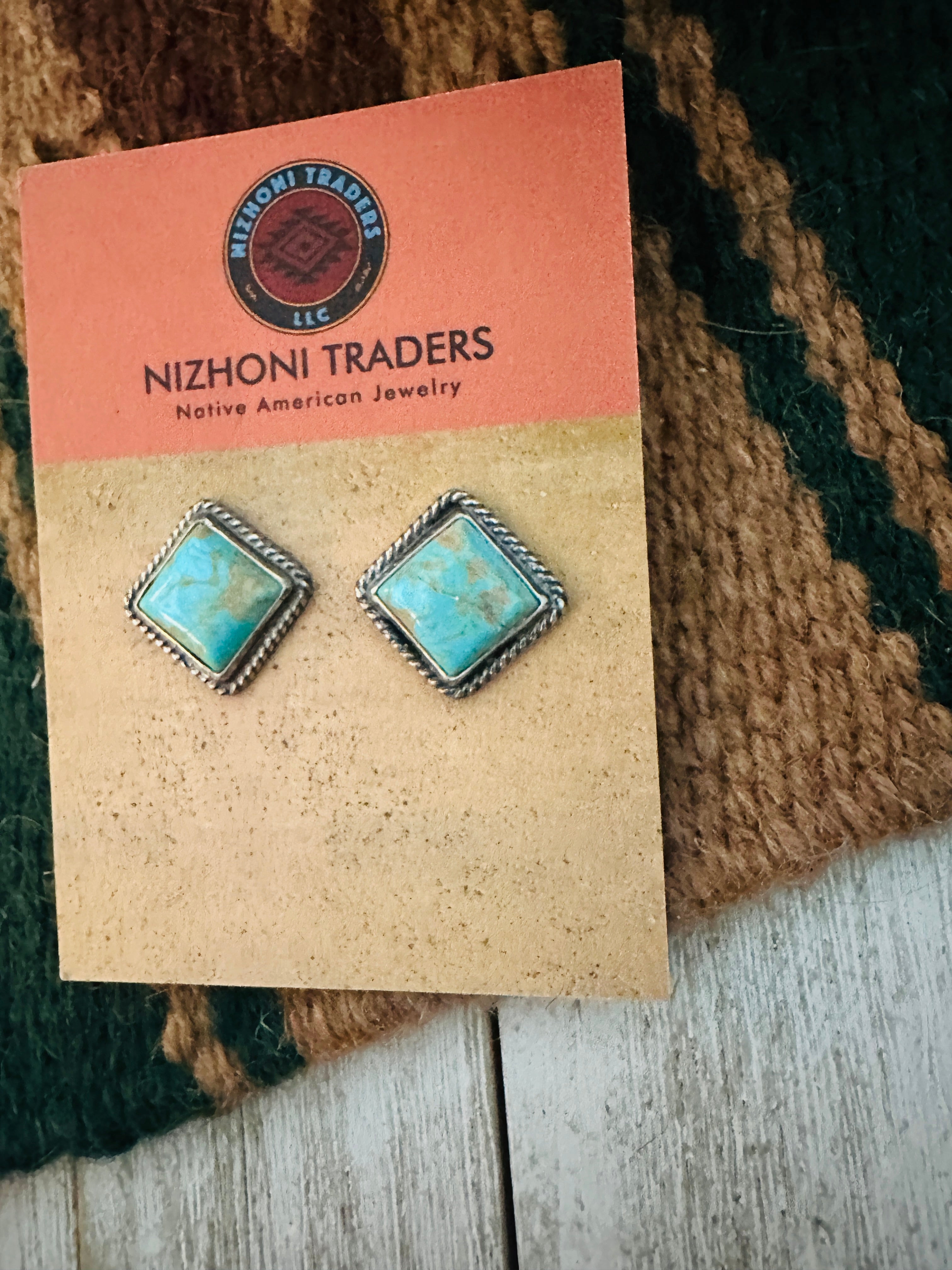 Navajo Turquoise and Sterling Silver Square Stud Earrings