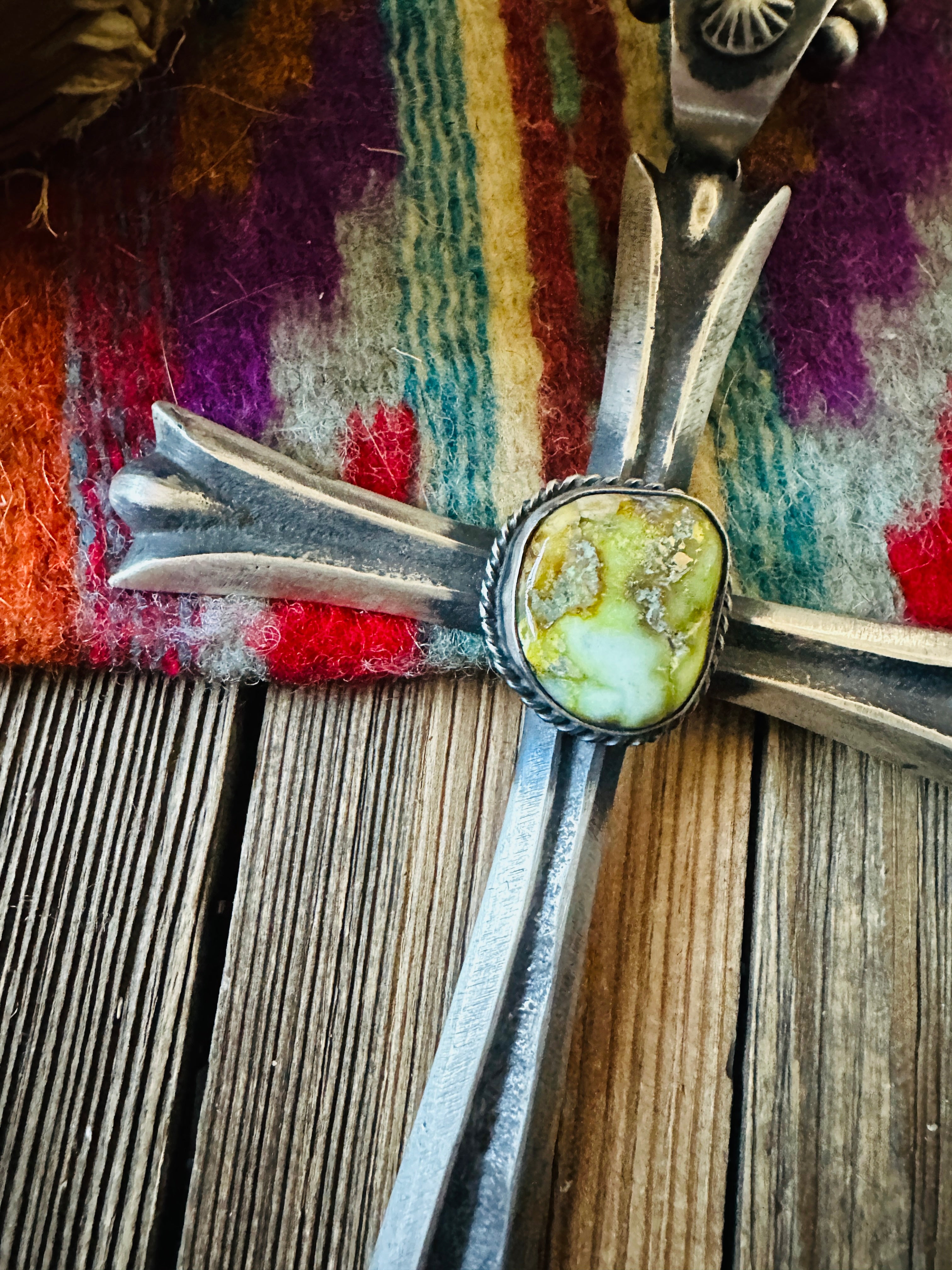 Handcrafted Carico Lake Turquoise & Sterling Silver Cross Pendant by Chimney Butte