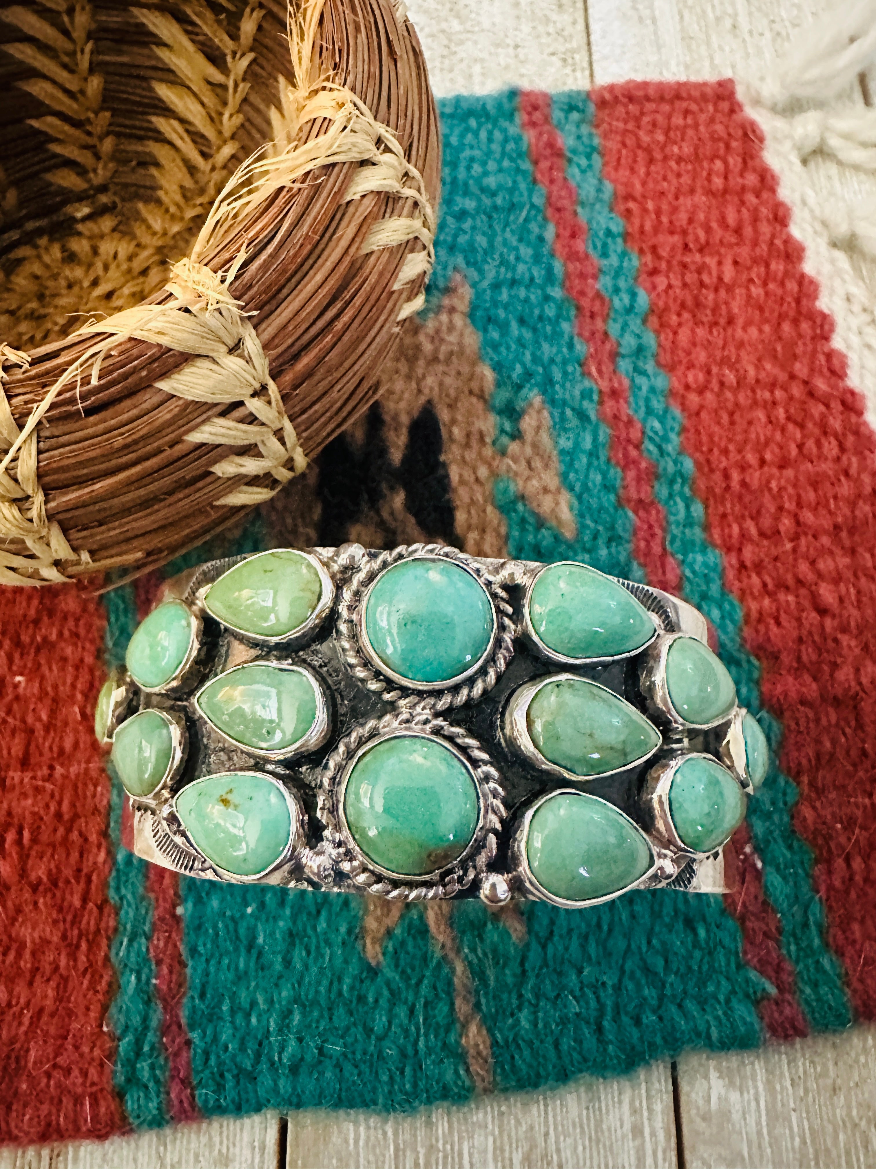 Handcrafted Sterling Silver & Turquoise Cluster Cuff Bracelet