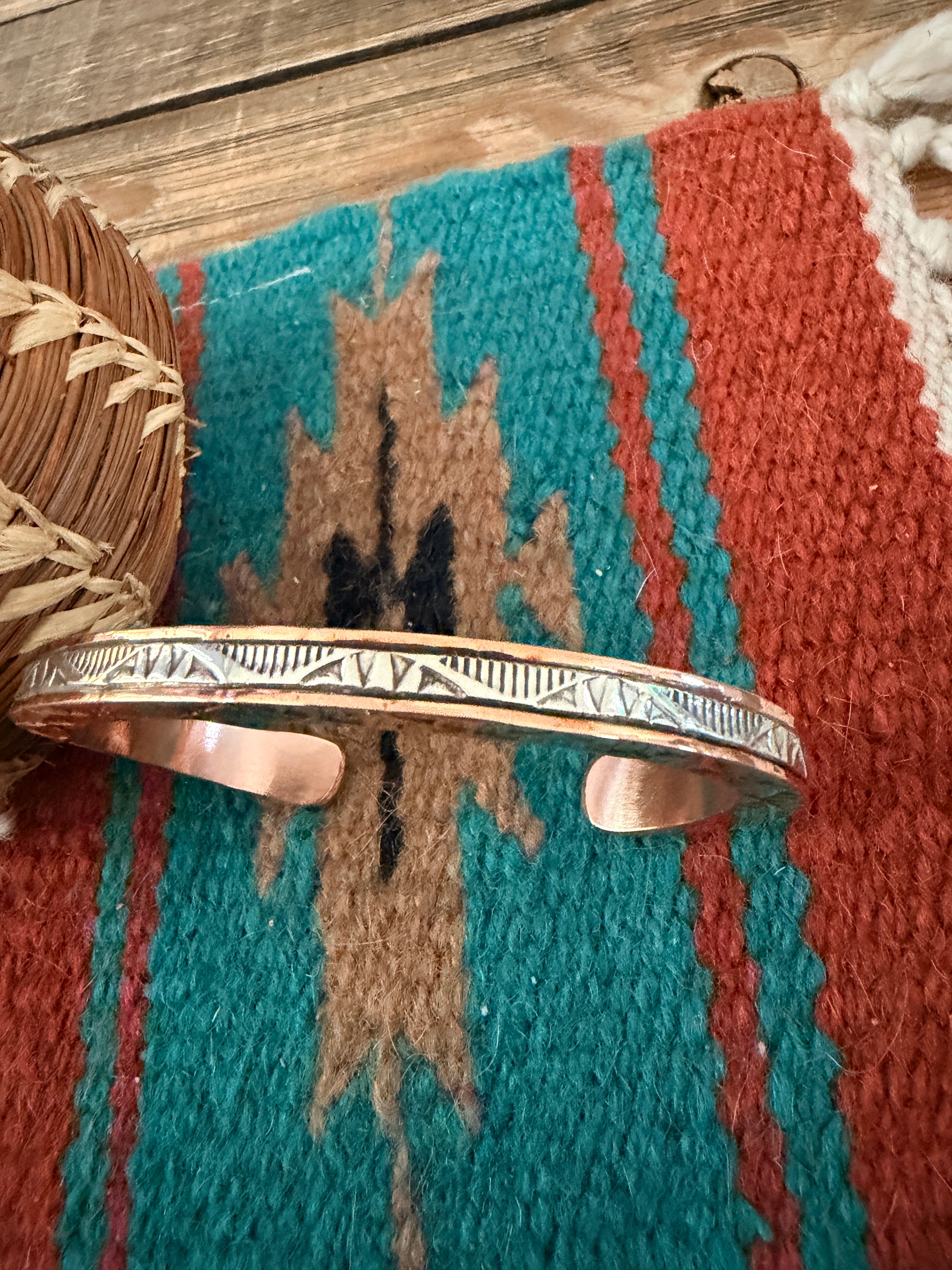 Handcrafted Copper & Sterling Silver Cuff Bracelet by Wylie Secatero