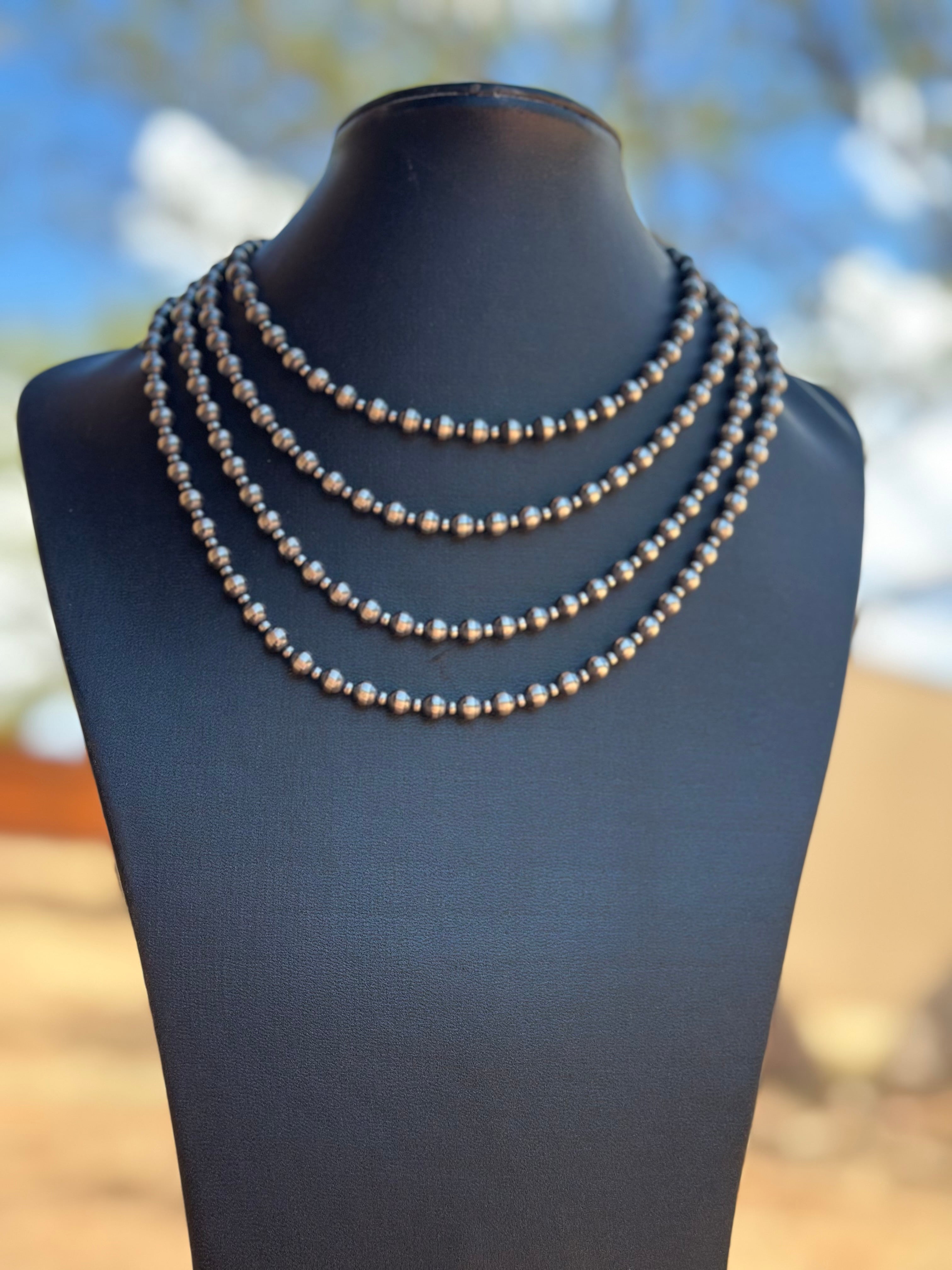 Handcrafted Patterned Pearl Style 3-6mm Sterling Silver Beaded Necklaces