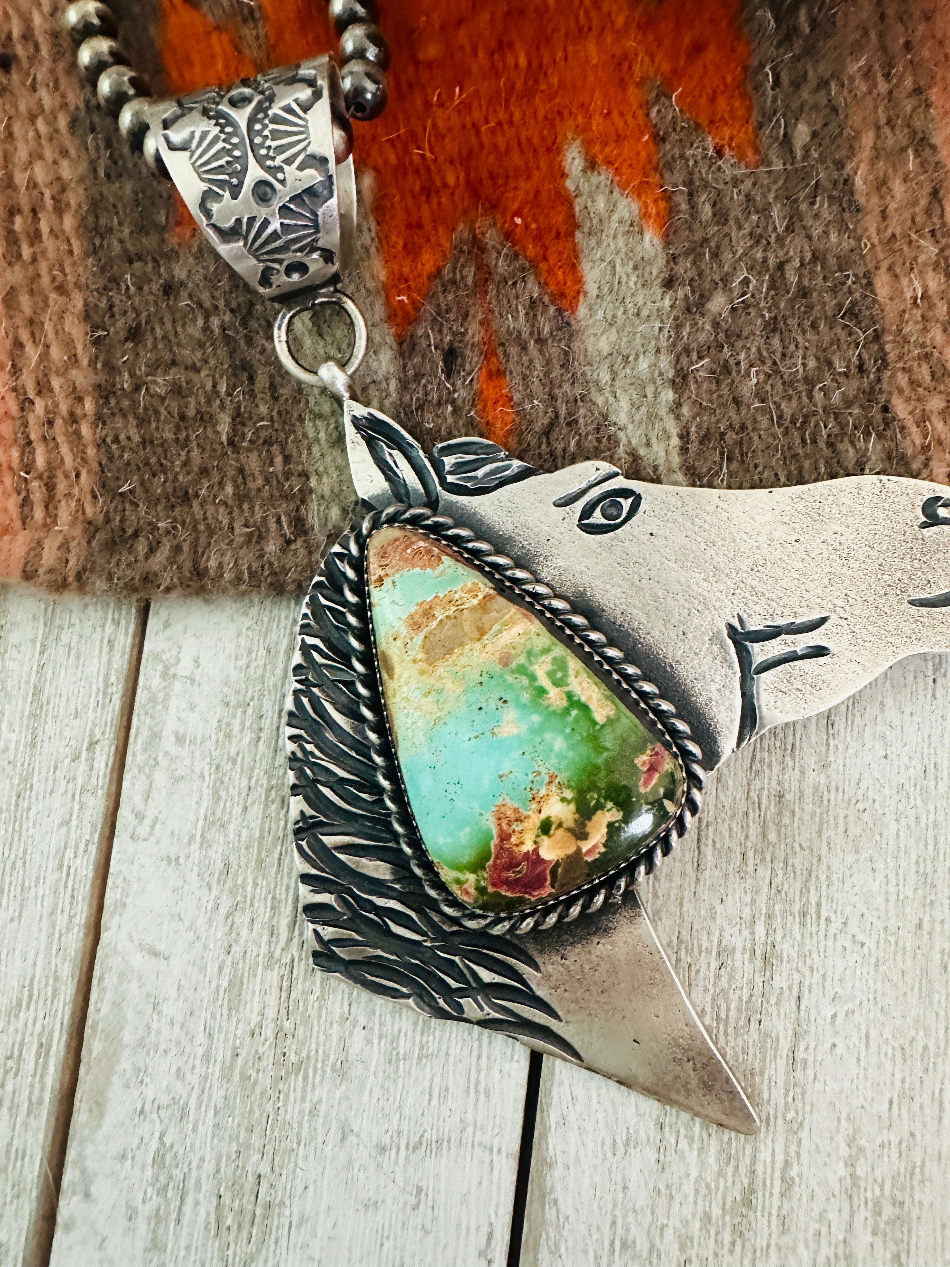 Navajo Turquoise Sterling Silver Horse Pendant by Kevin Billah