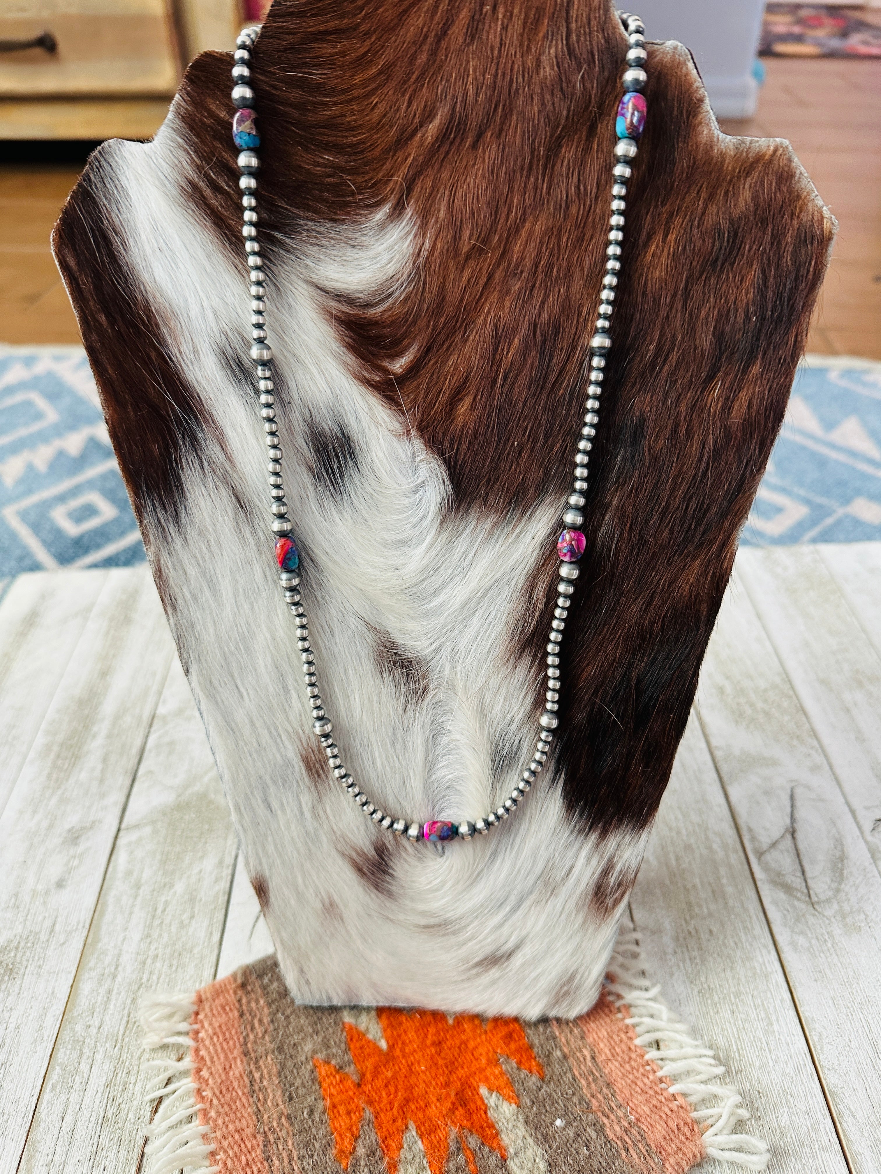 Handcrafted Sterling Silver & Pink Dream Mojave Beaded 24” Necklace