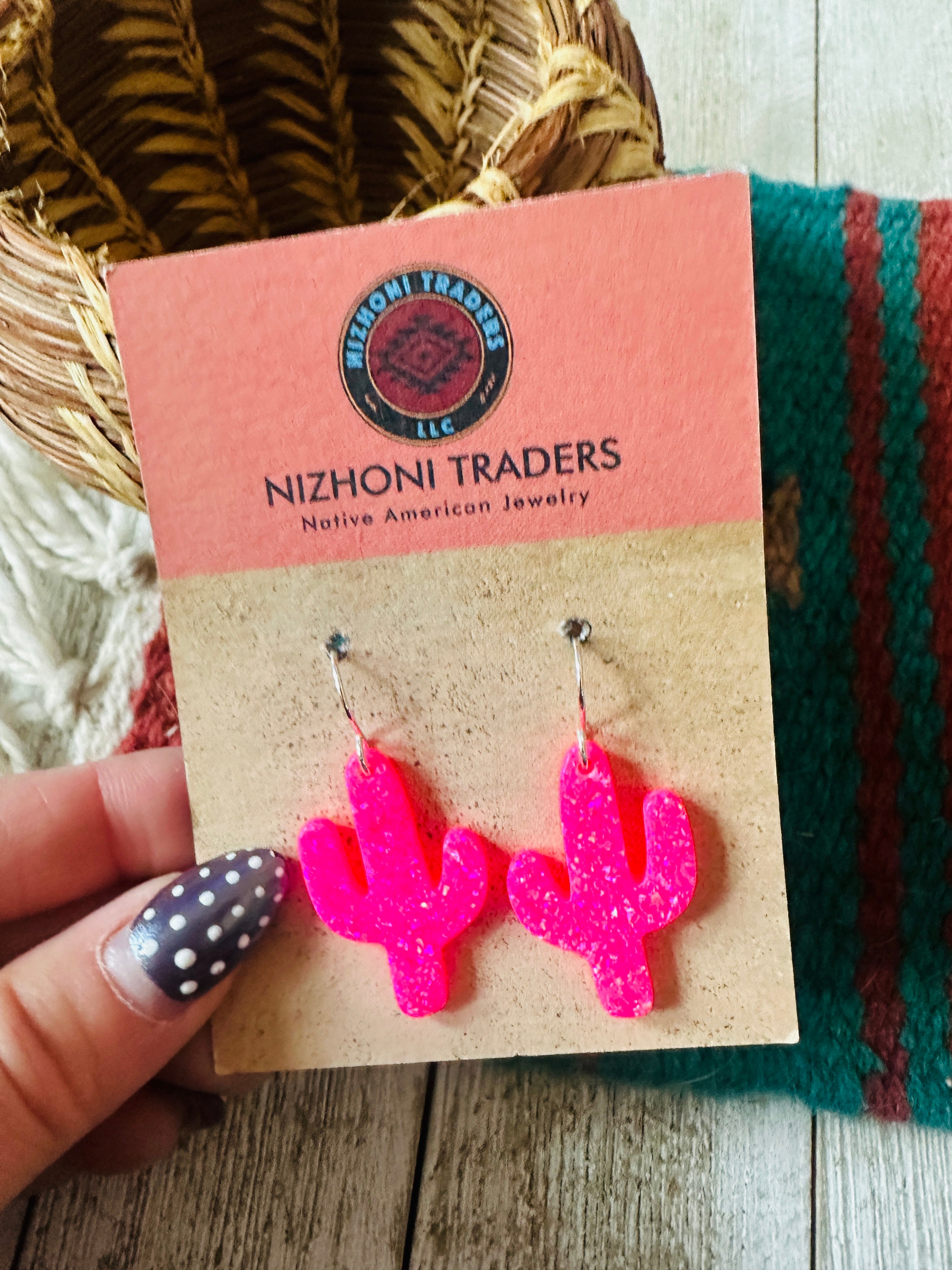 Handcrafted Sterling Silver & Opal Cactus Dangle Earrings