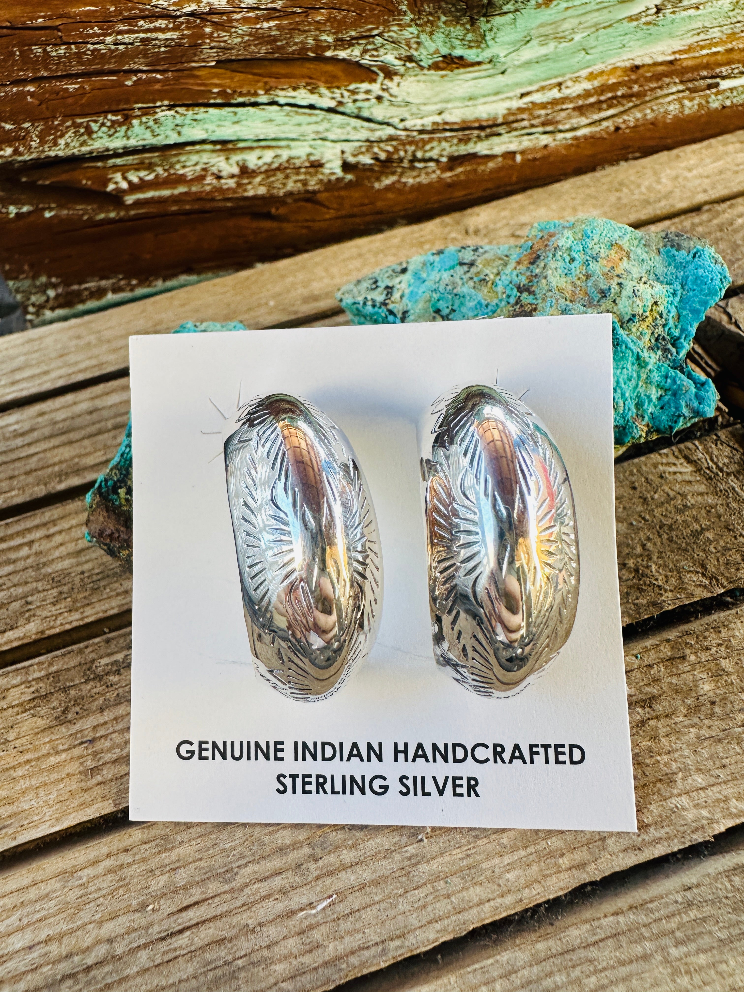 Hand Stamped Sterling Silver Hoop Earrings