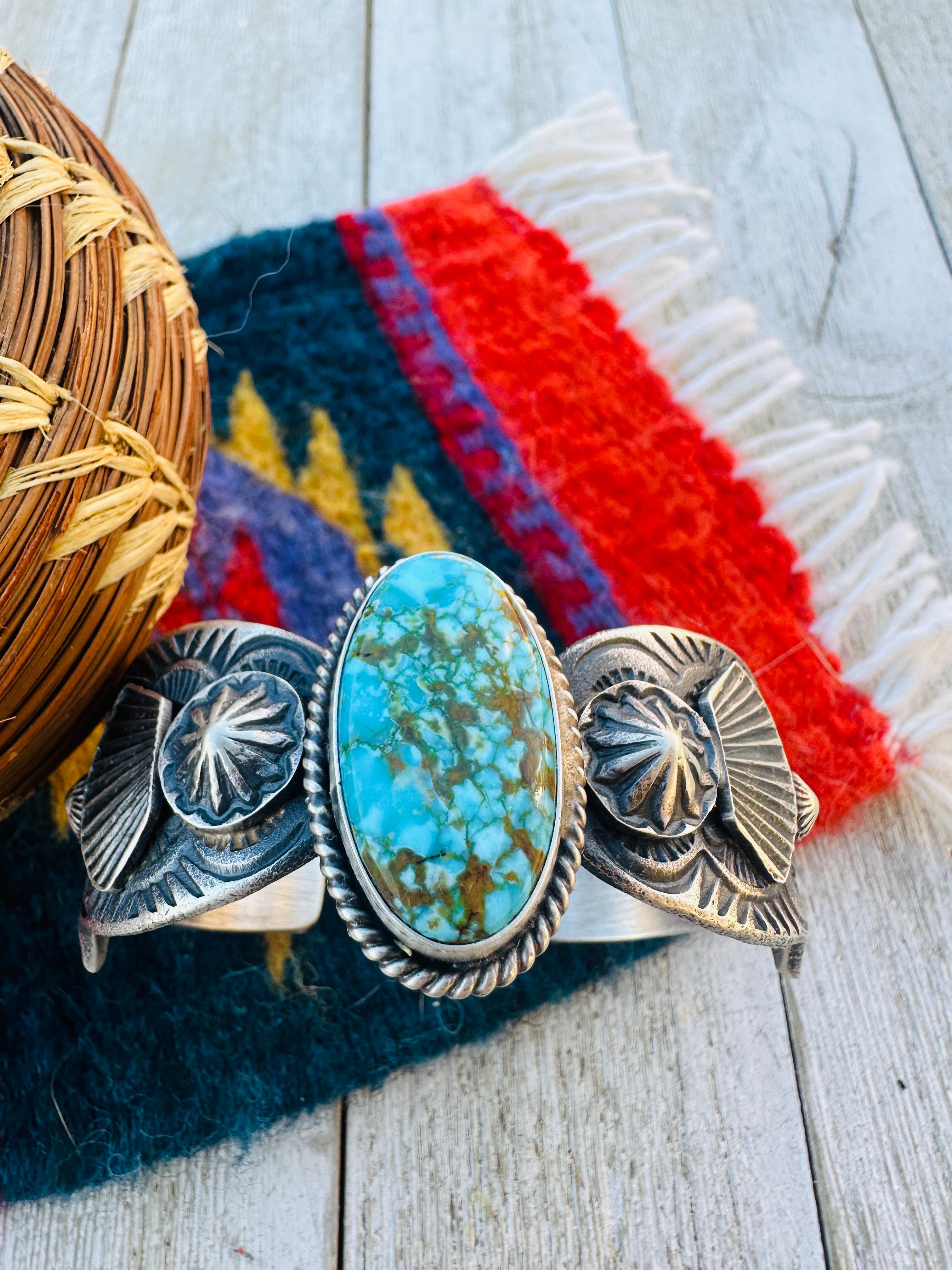 Handcrafted Number 8 Turquoise & Sterling Silver Cuff Bracelet by Kevin Billah