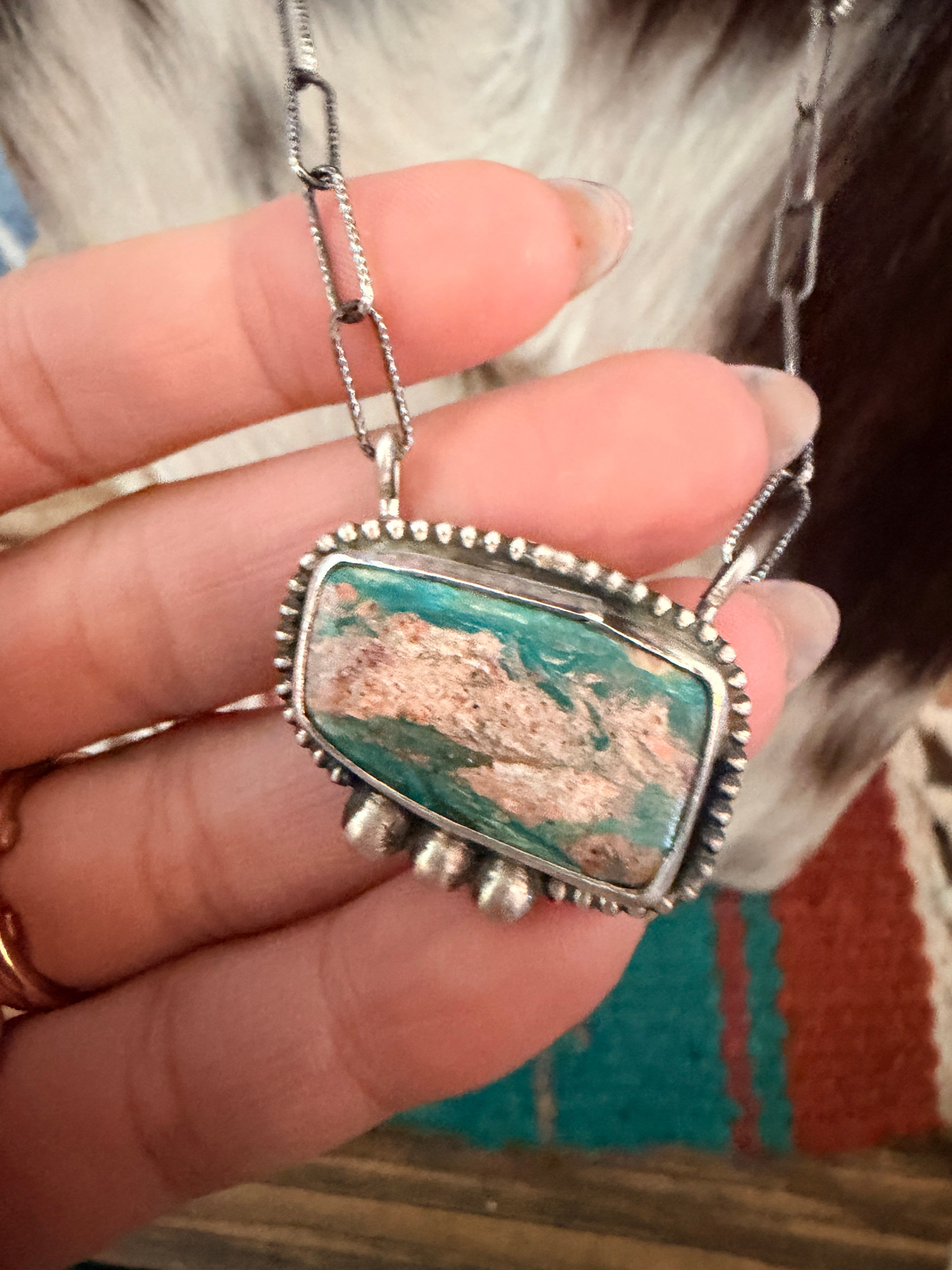 Handmade Sterling Silver & Peruvian Blue Opal Necklace