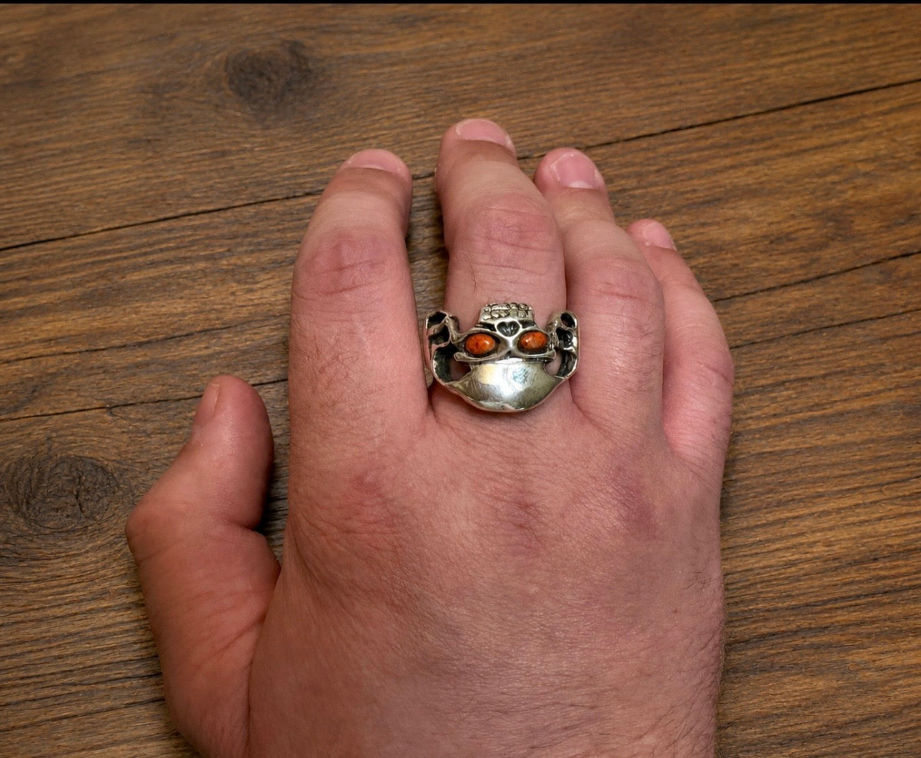 Sterling Silver Skull Ring With Coral