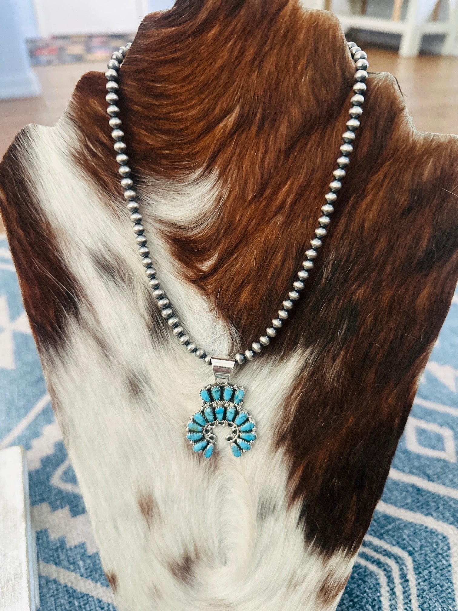 Handcrafted Turquoise & Sterling Silver Squash Blossom Necklace