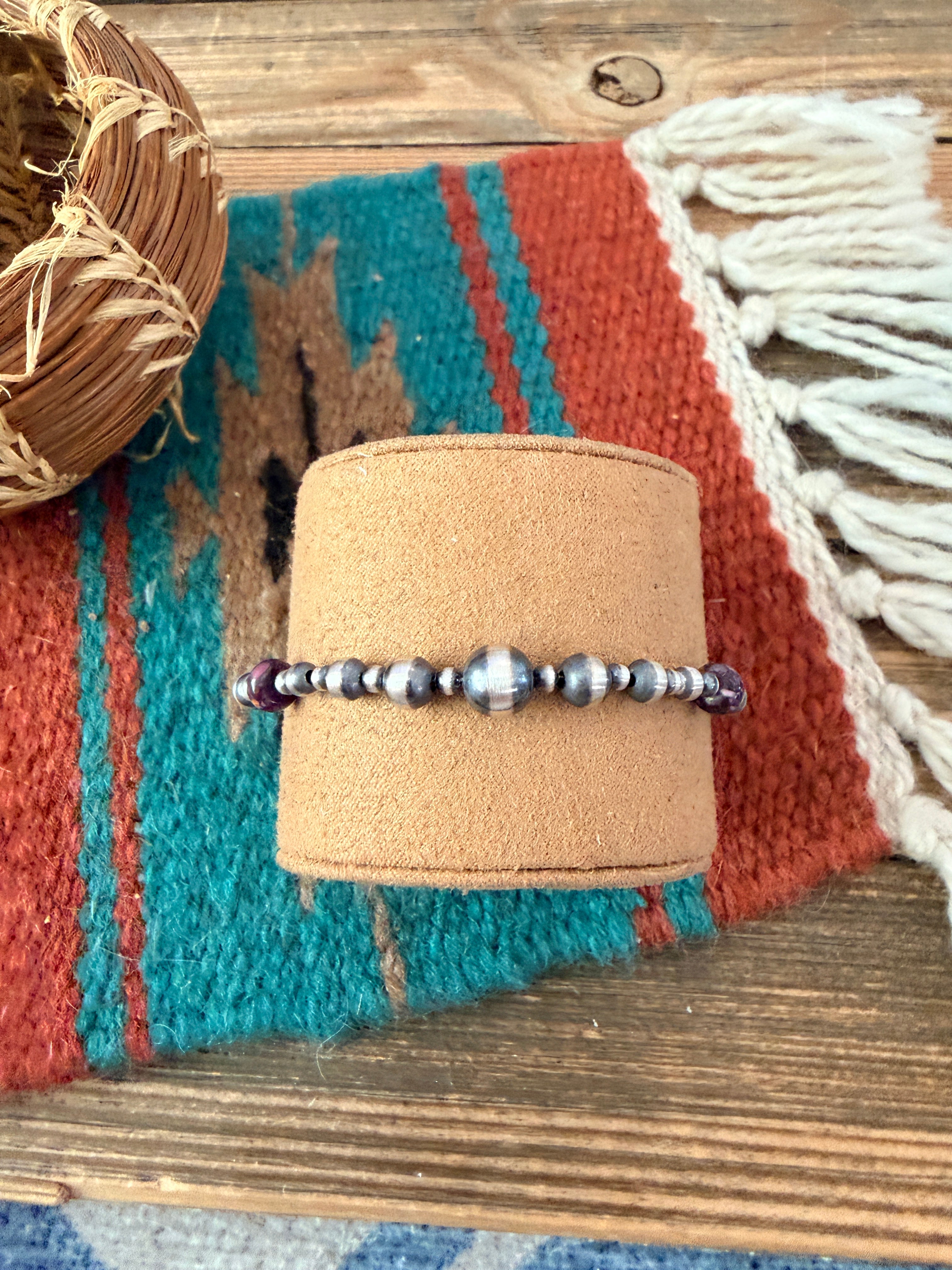 Handcrafted Purple Spiny Oyster & Sterling Silver Pearl Beaded Bracelet
