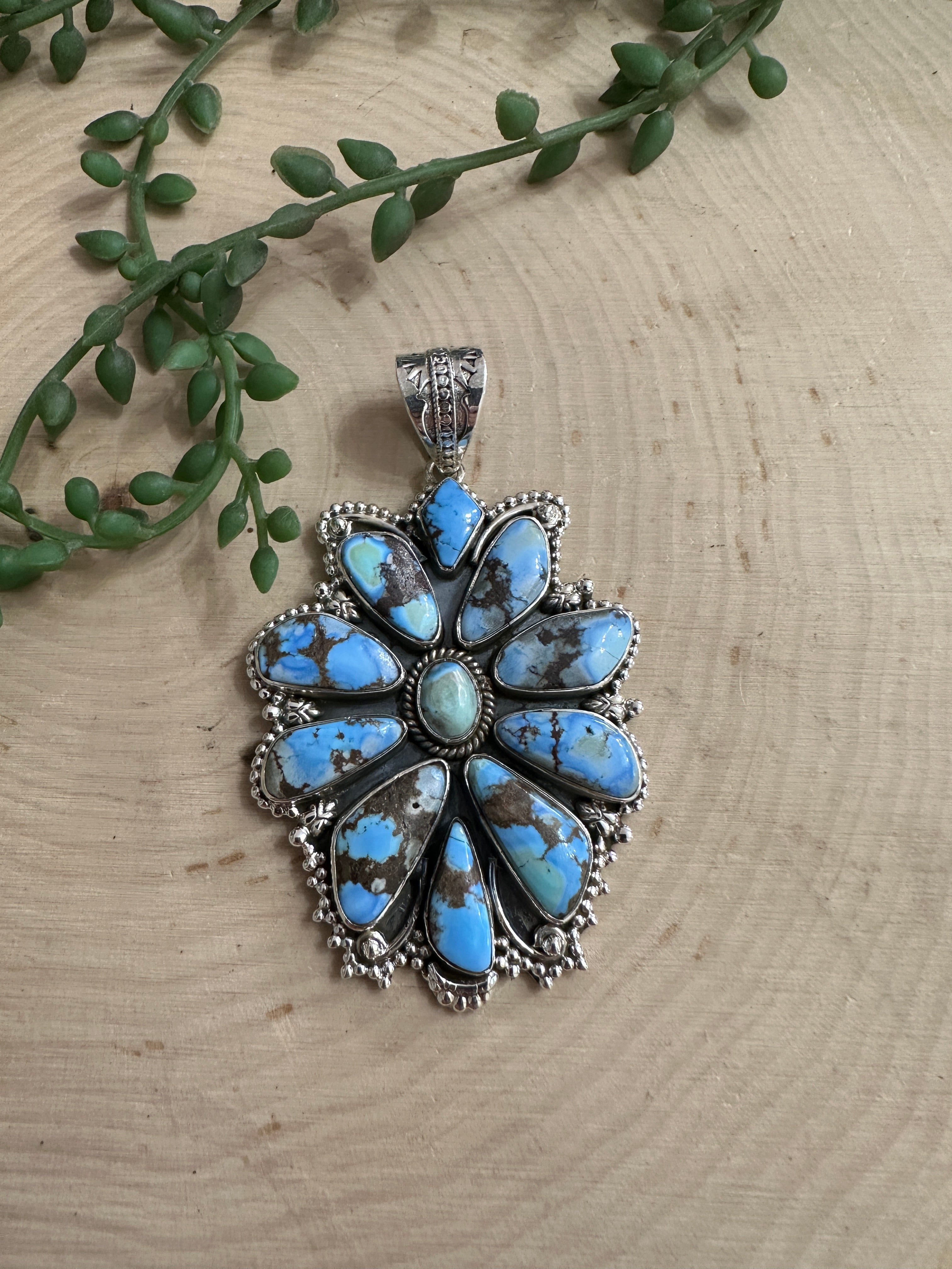 Beautiful Handmade Sterling Silver & Golden Hills Turquoise Pendant