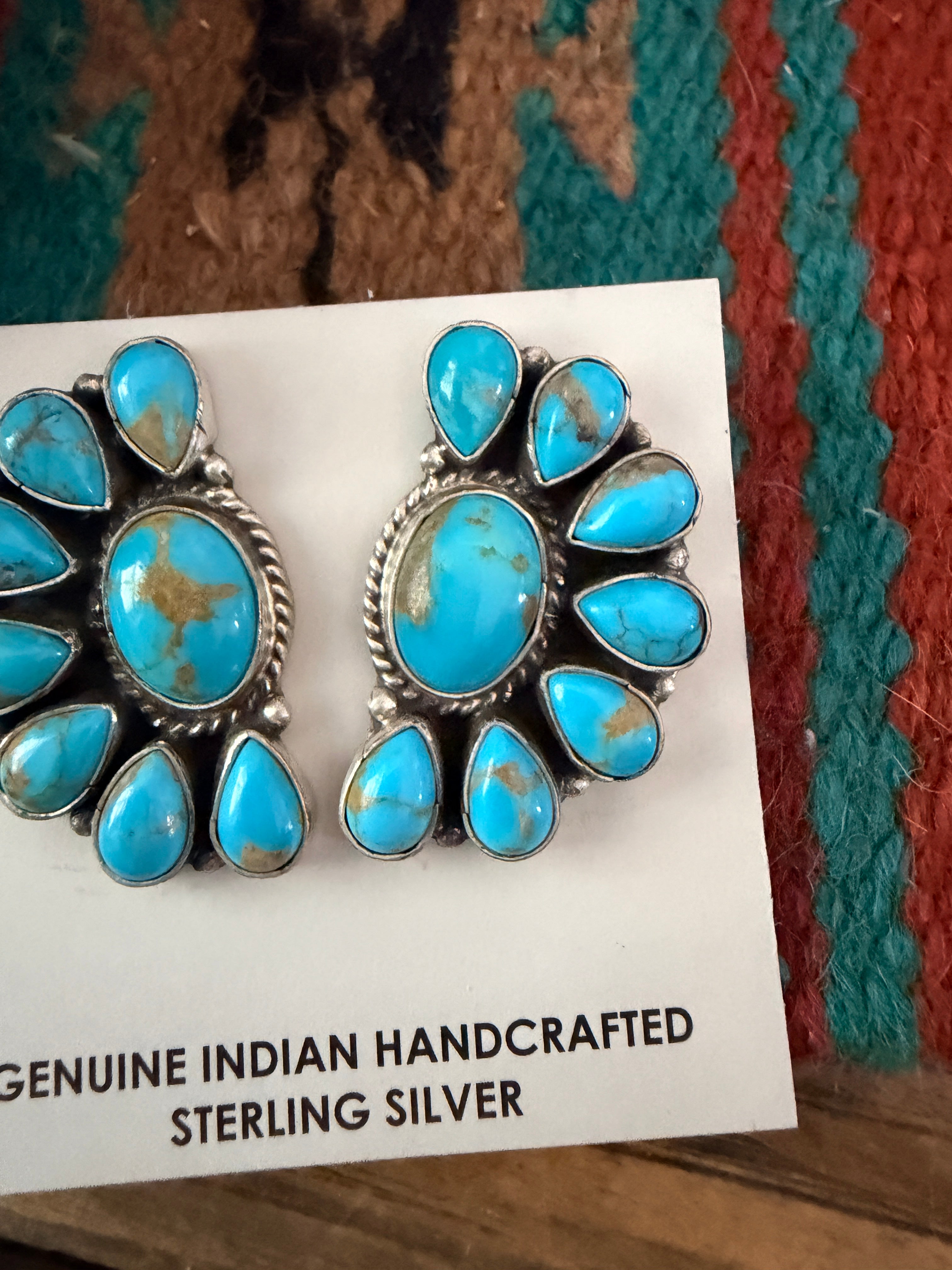 Handcrafted Turquoise & Sterling Silver Cluster Post Earrings by Marcella James