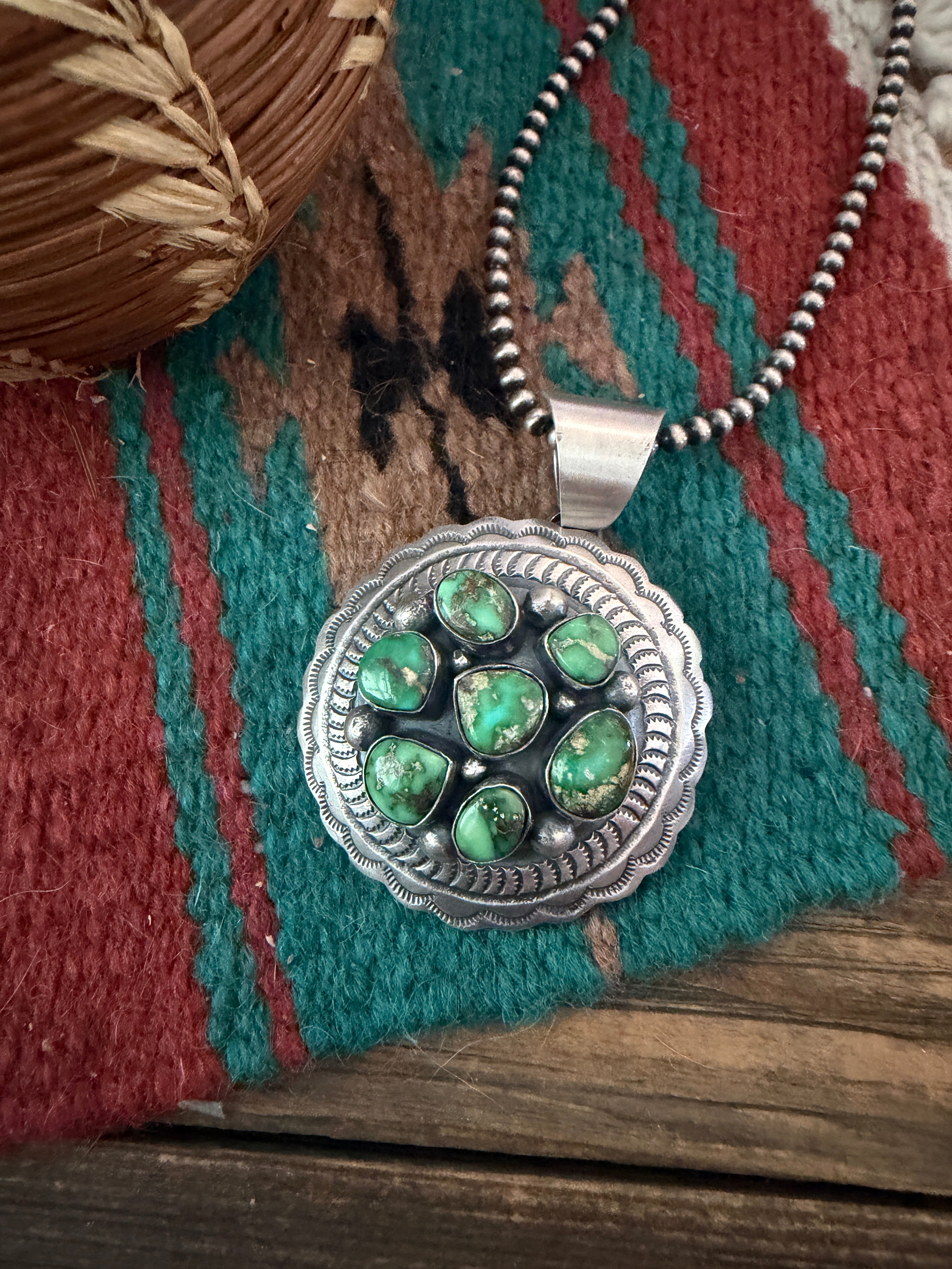 Handcrafted Sterling Silver & Sonoran Gold Turquoise Concho Pendant by Chimney Butte
