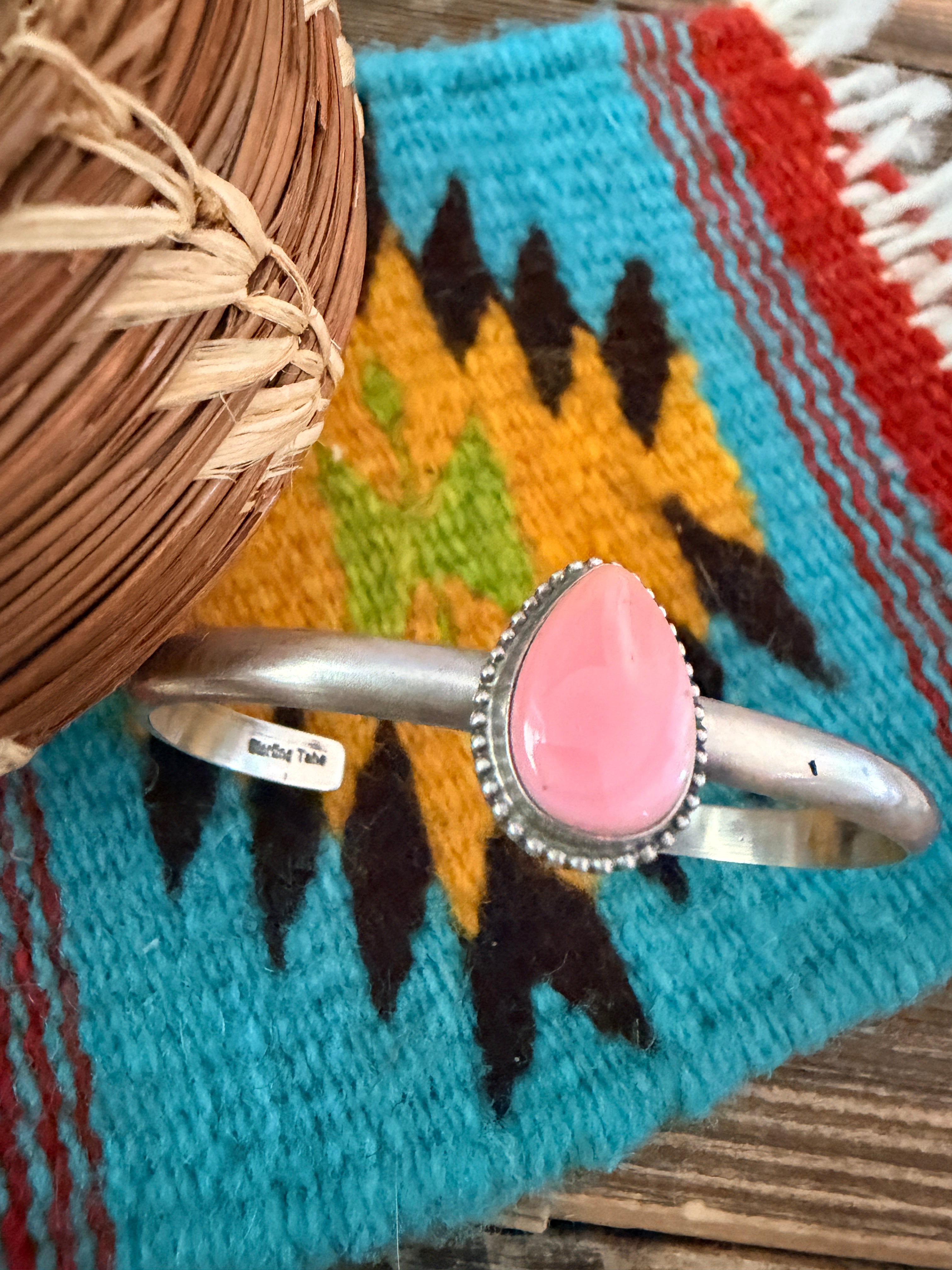 Handcrafted Queen Pink Conch & Sterling Silver Cuff Bracelet
