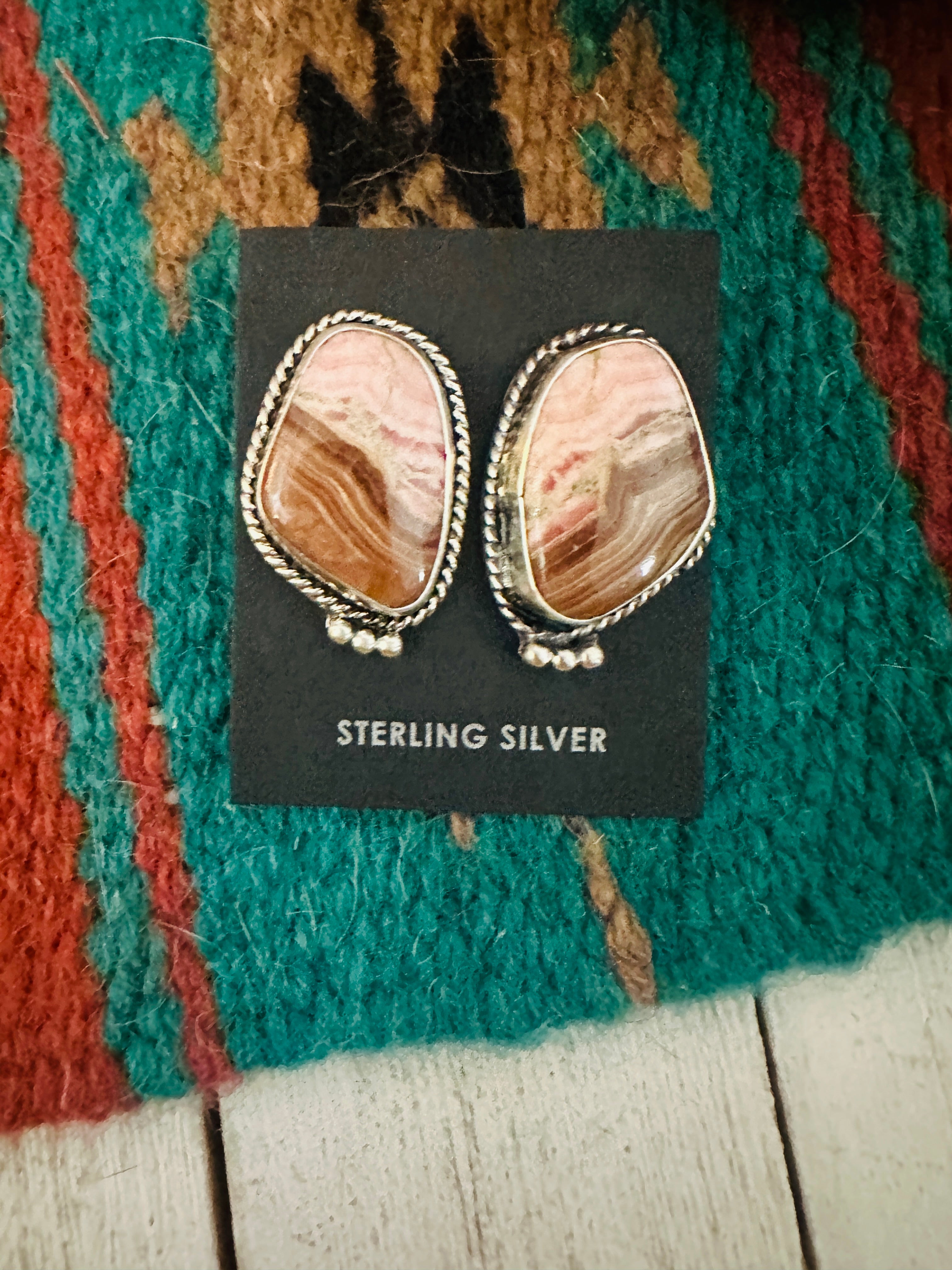 Navajo Rhodochrosite and Sterling Silver Post Earrings