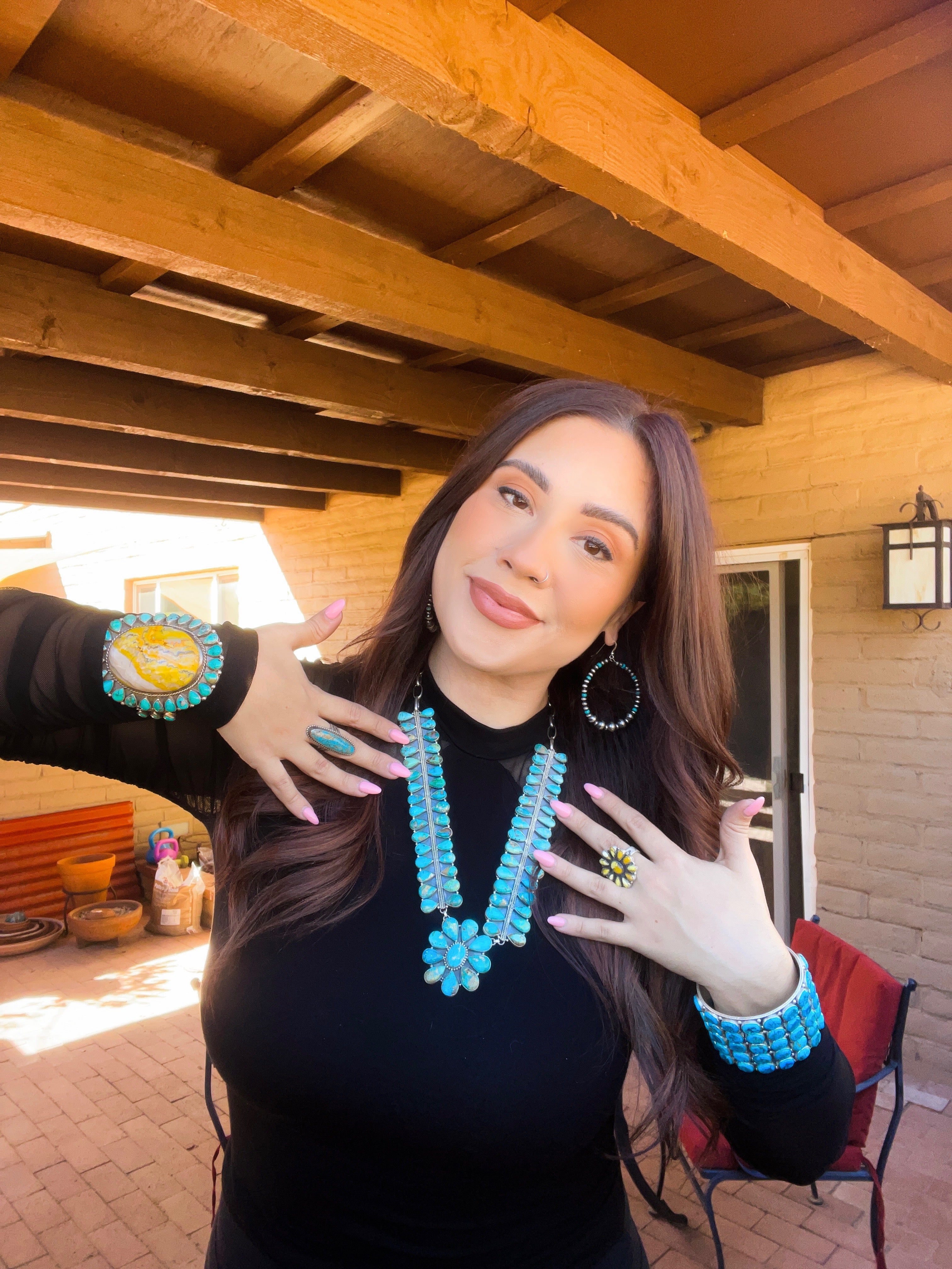 Handmade Sterling Silver South Hill Turquoise Necklace Signed Nizhoni