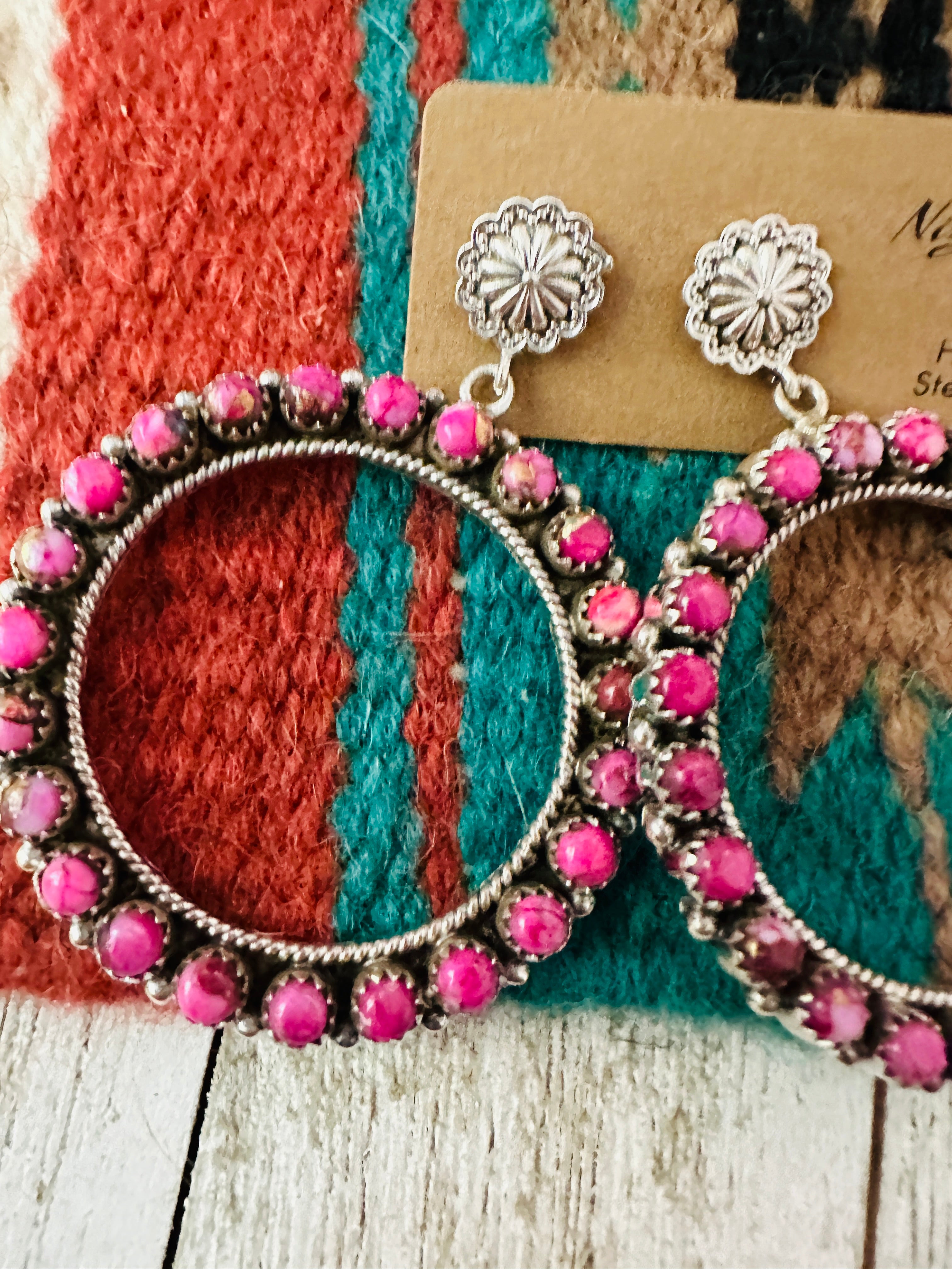 Handmade Pink Mojave & Sterling Silver Circle Dangle Earrings