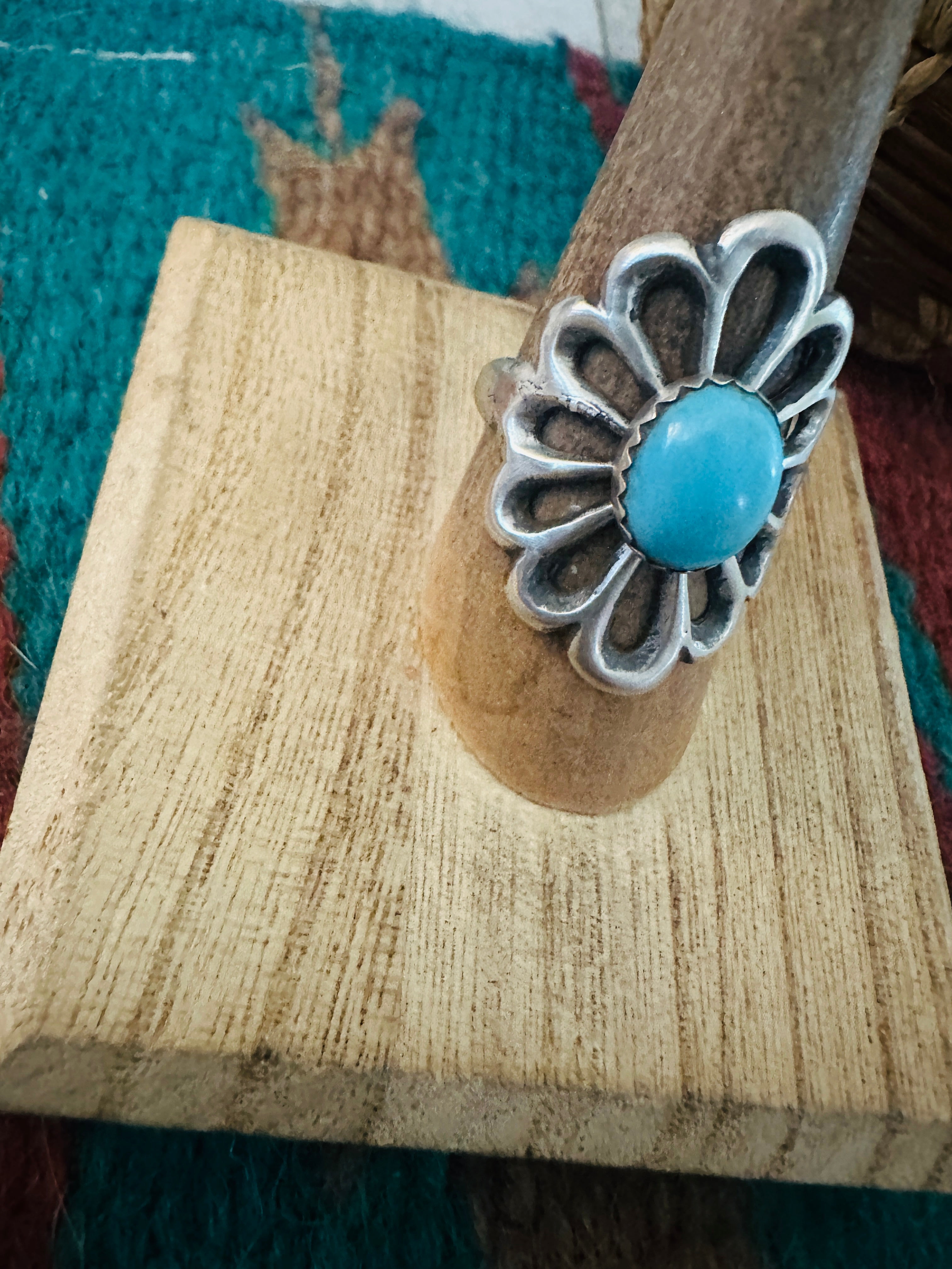 Navajo Sterling Silver & Turquoise Flower Ring