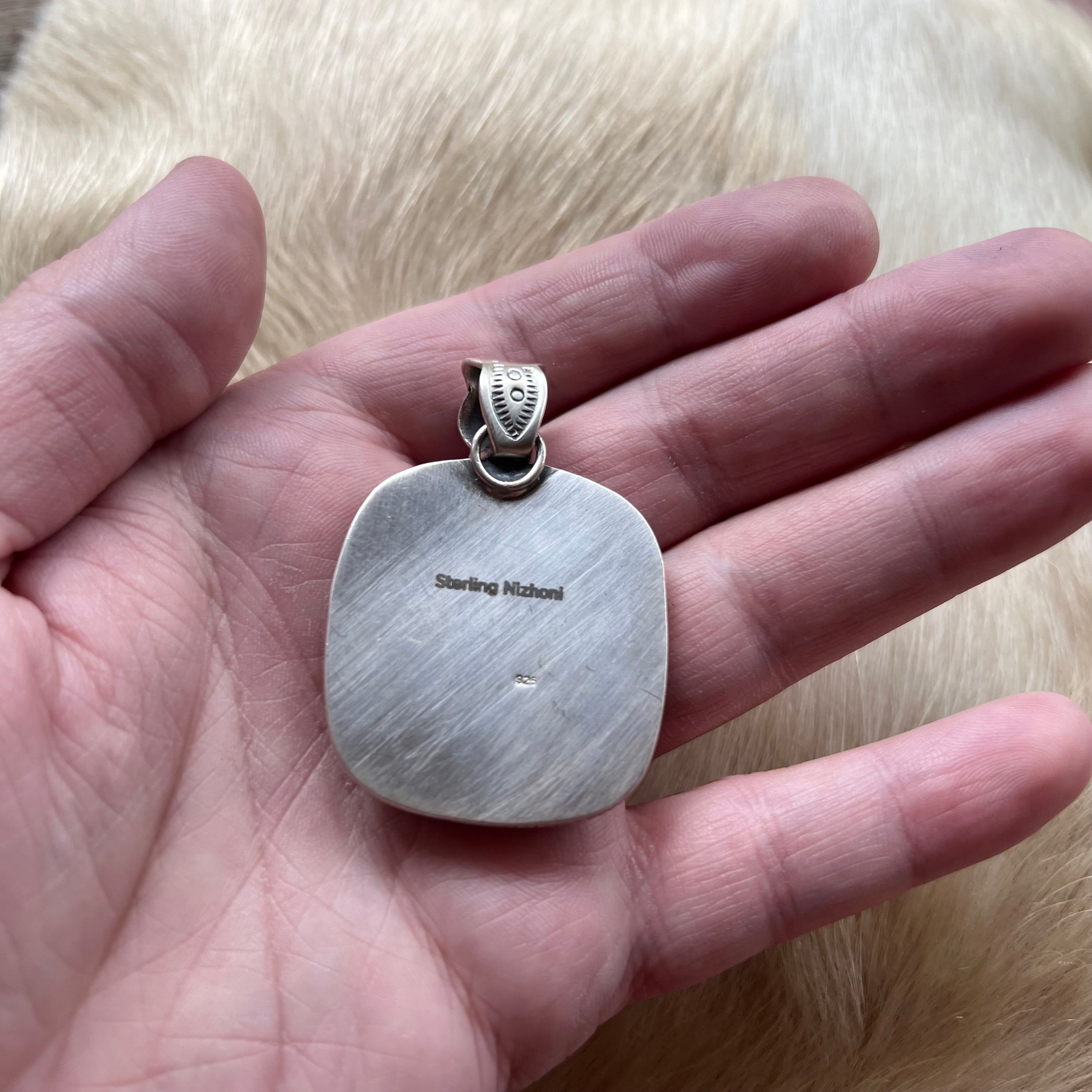 Handmade Green Turquoise Square Sterling Silver Pendant