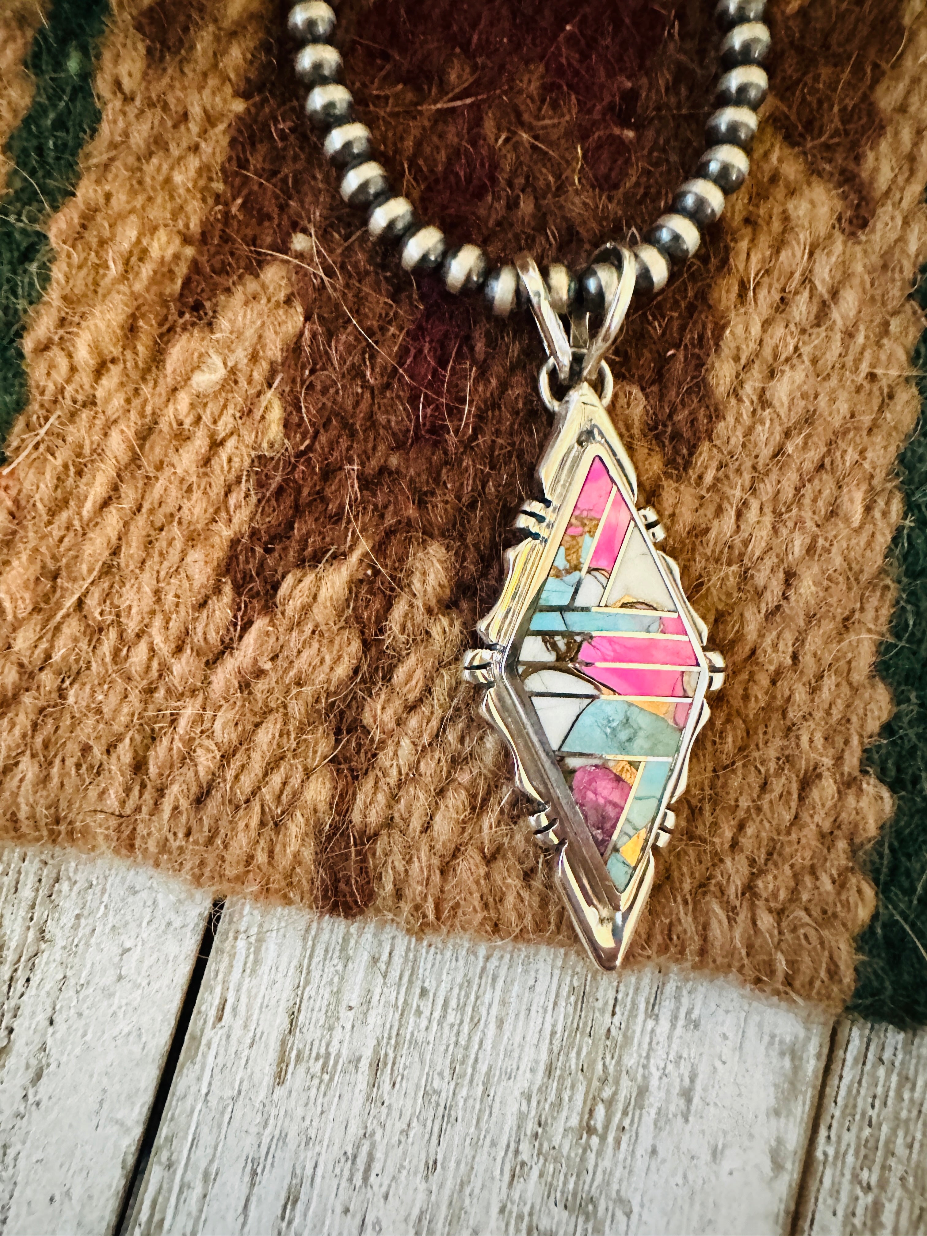 Handcrafted Cotton Candy & Sterling Silver Inlay Pendant