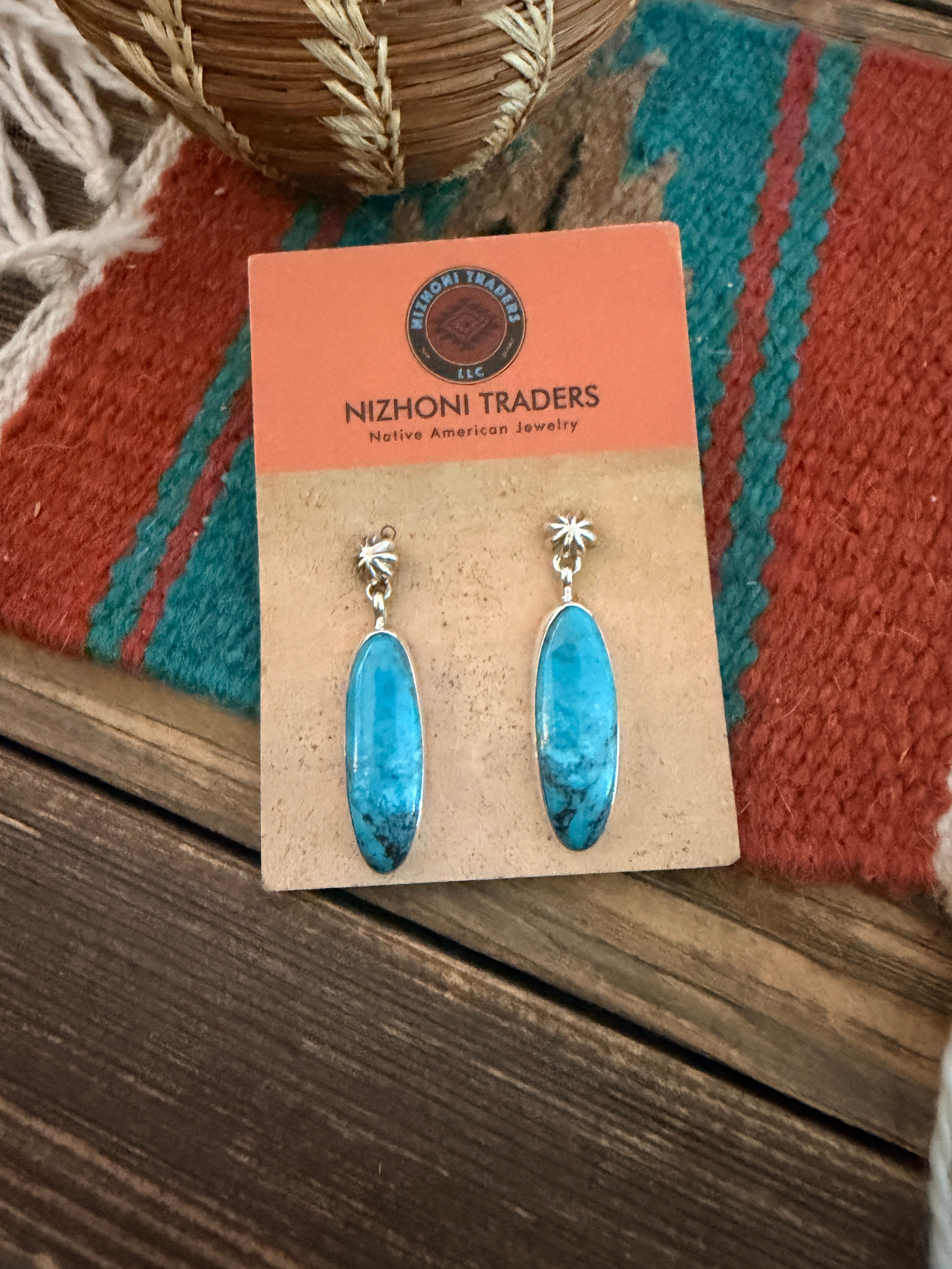 Handcrafted Kingman Turquoise & Sterling Silver Dangle Earrings