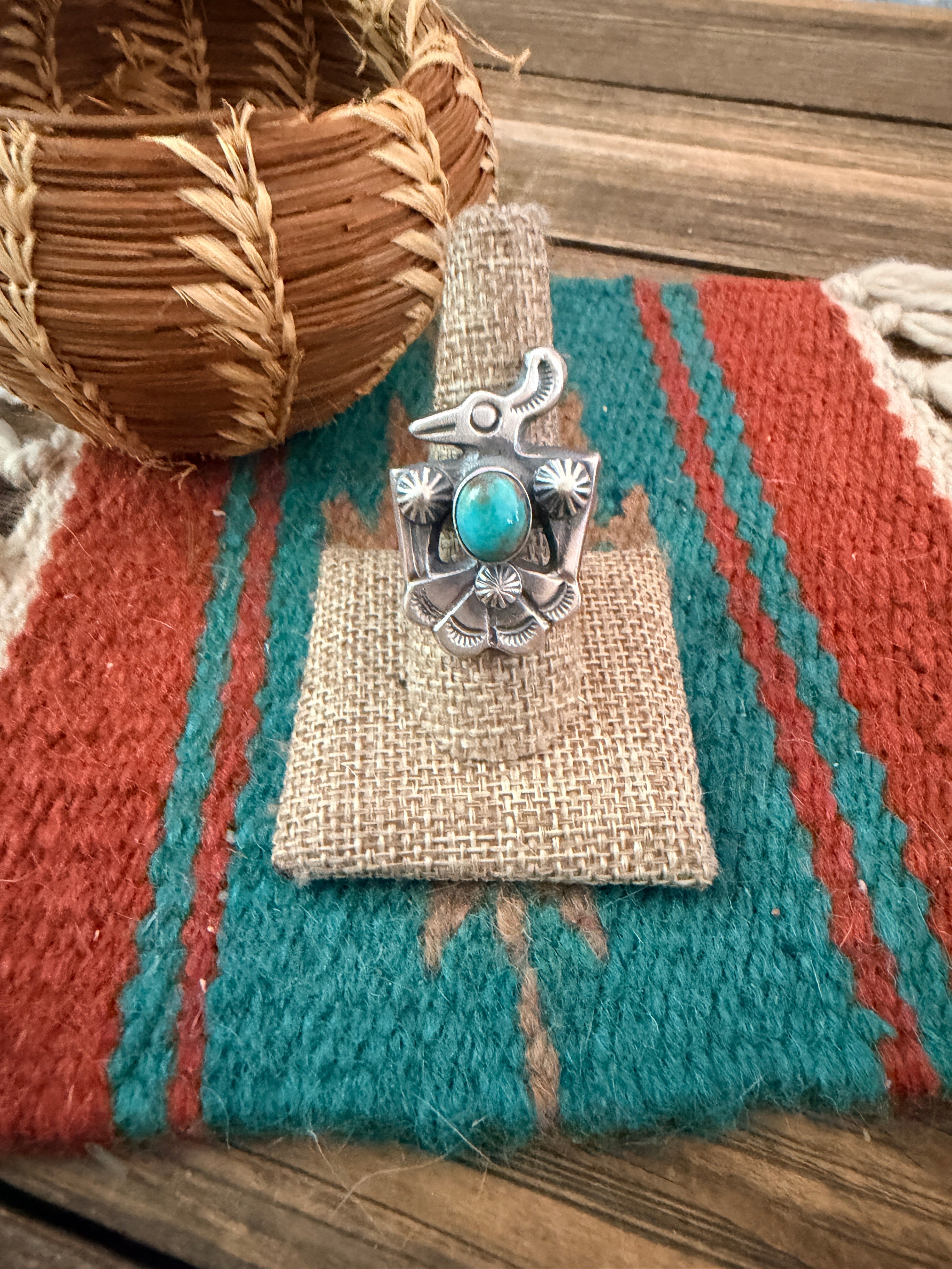 Handcrafted Turquoise and Sterling Silver Thunderbird Ring size 8.5 by Chimney Butte