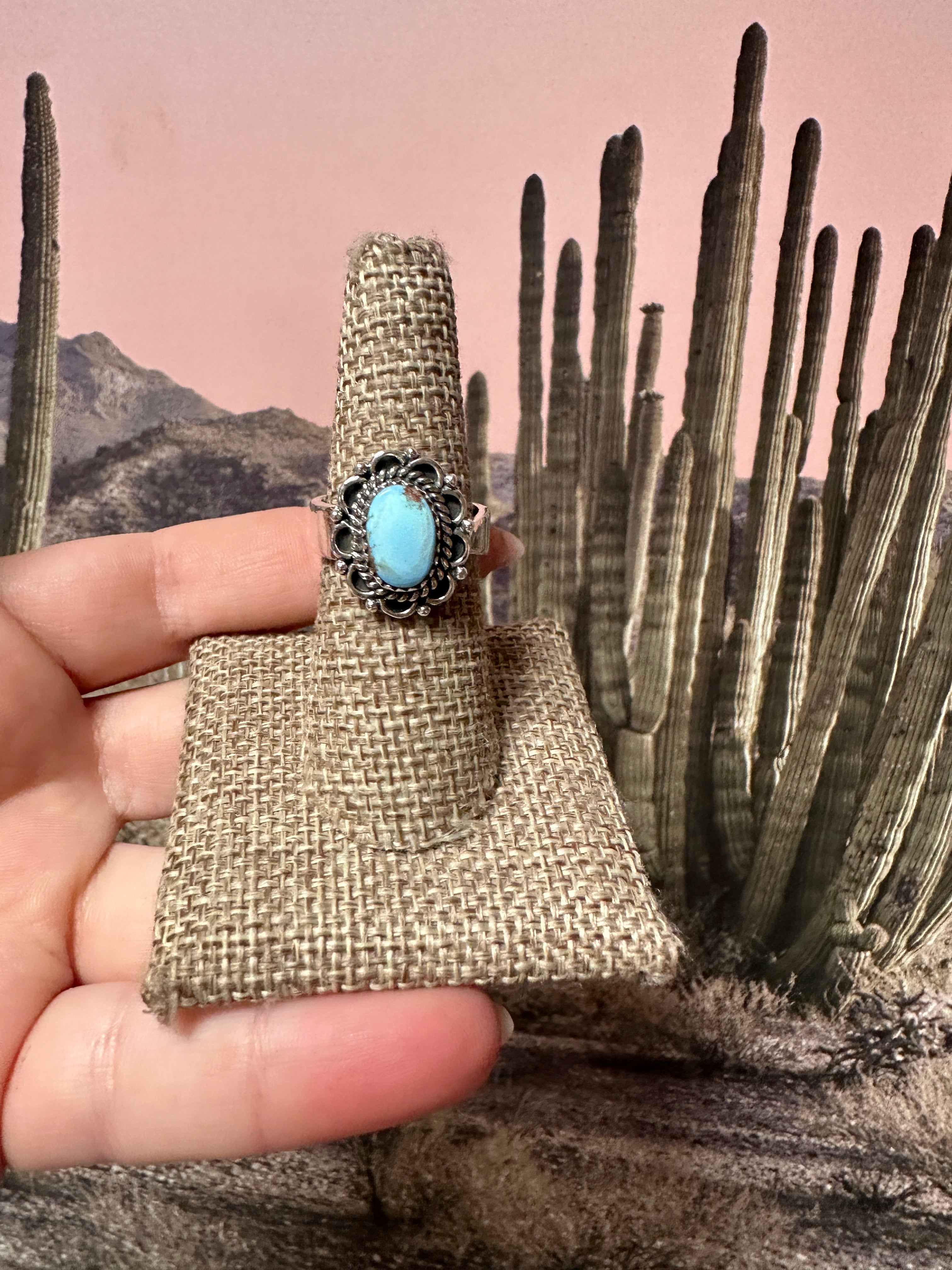 Handmade Sterling Silver & Golden Hills Turquoise  Adjustable Ring