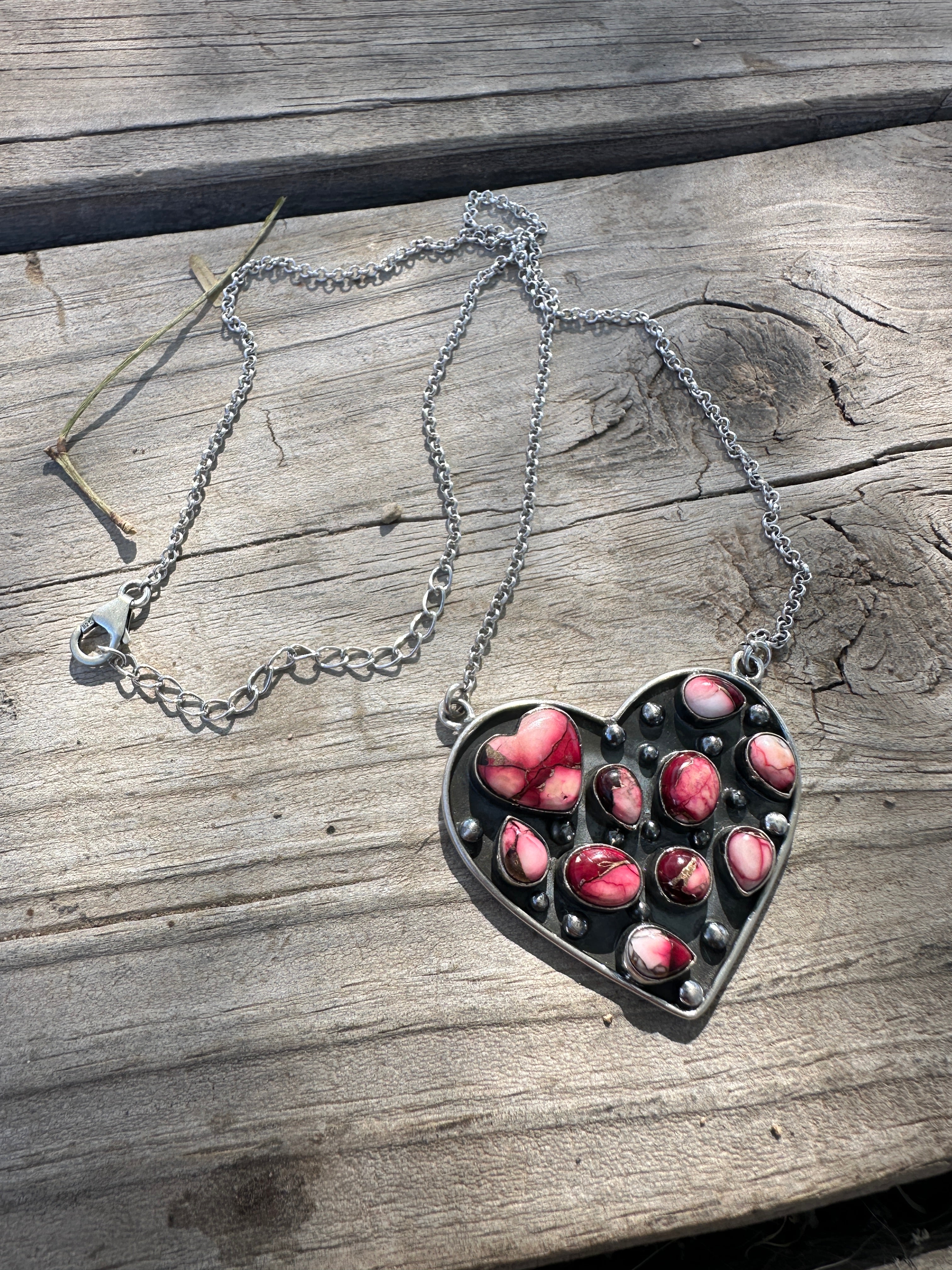 Beautiful Handmade Sterling Silver Dahlia Rose Heart Necklace