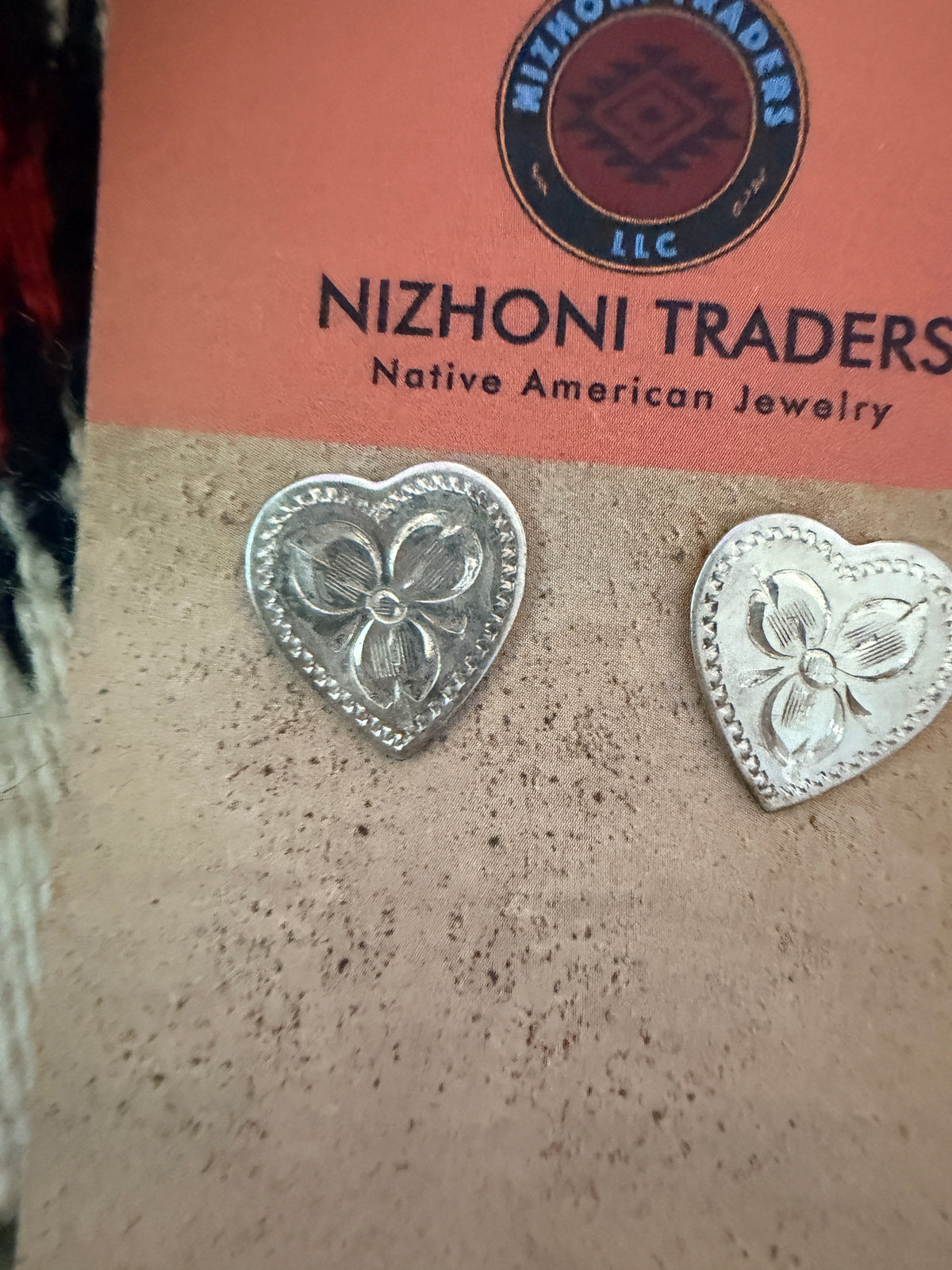 Old Pawn Handcrafted Sterling Silver Heart Stud Earrings