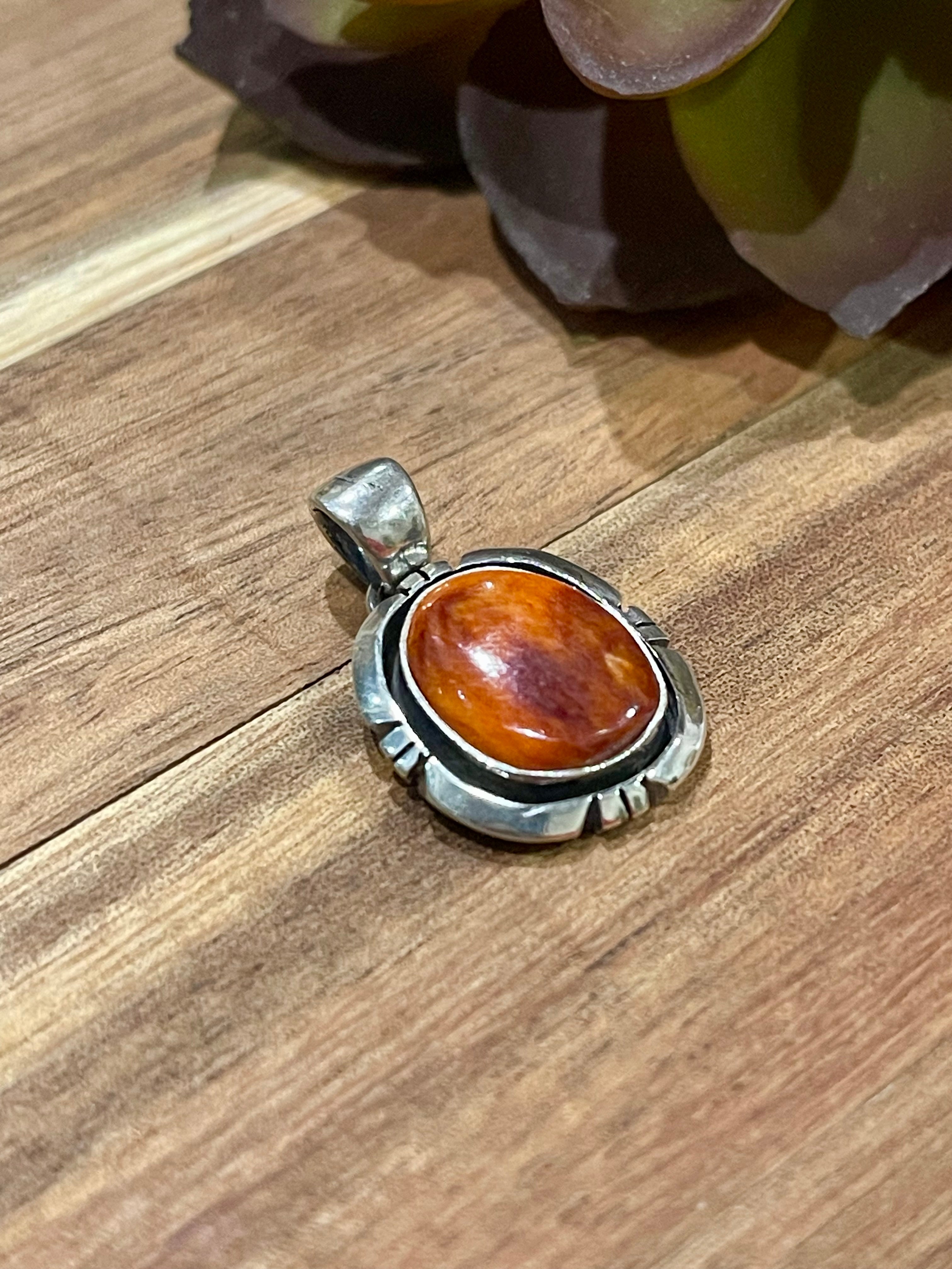 Navajo Sterling Silver & Orange Spiny Pendant