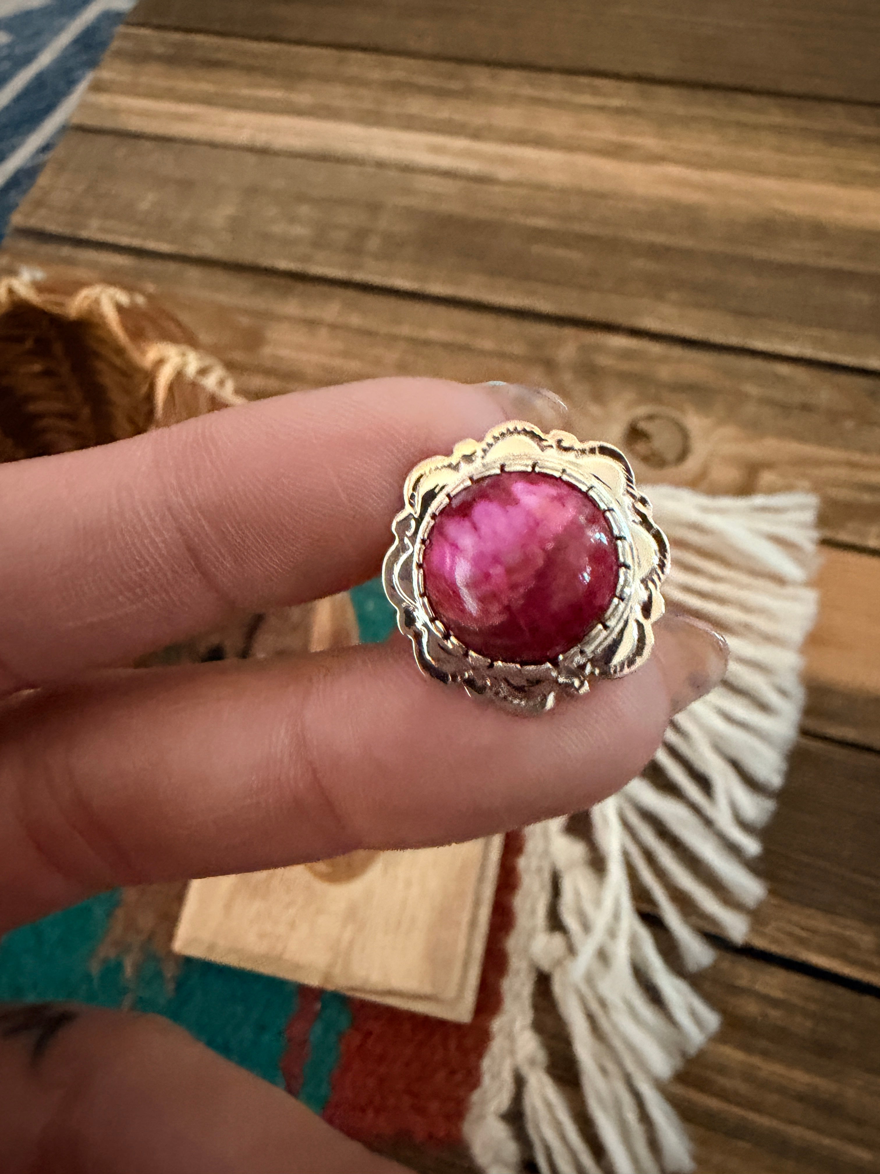 Handcrafted Pink Mojave & Sterling Silver Ring Size 6