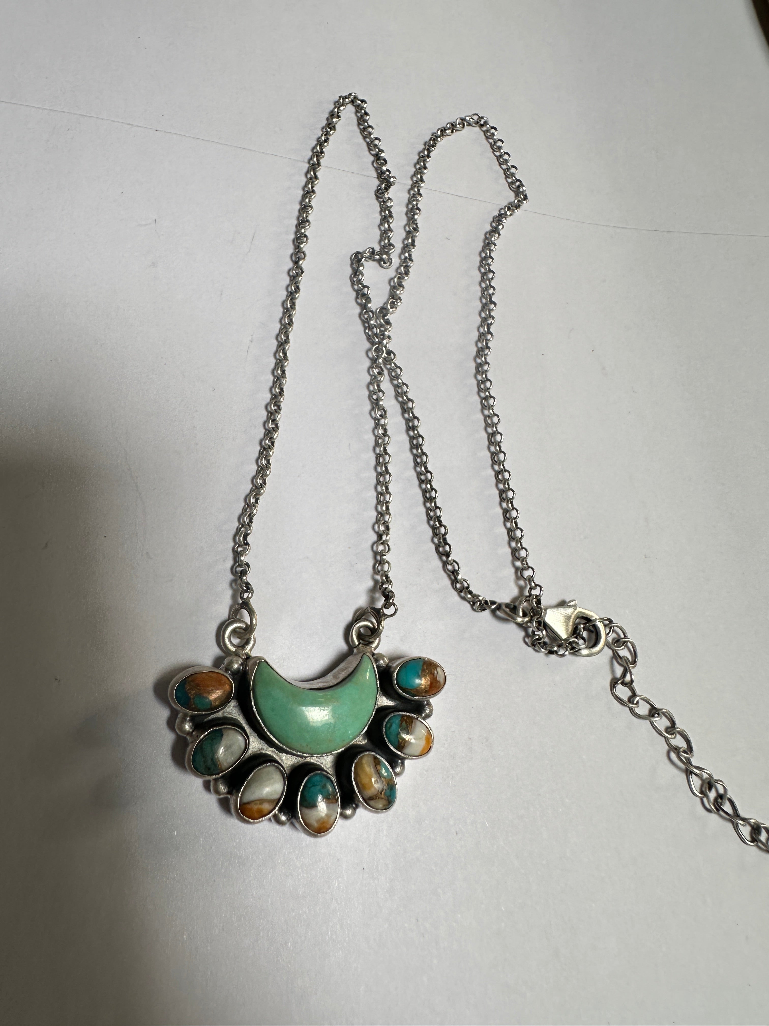 Beautiful Handmade Sterling Silver, Turquoise & Spice Moon Necklace