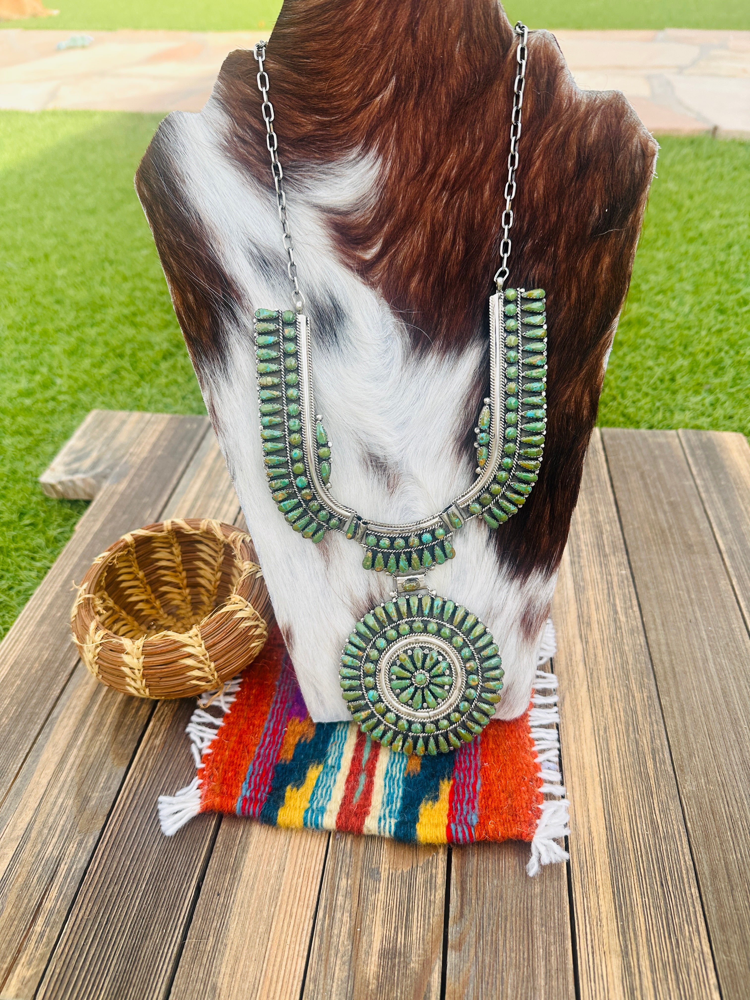 Handcrafted Royston Turquoise & Sterling Silver Cluster Necklace by Juliana Williams