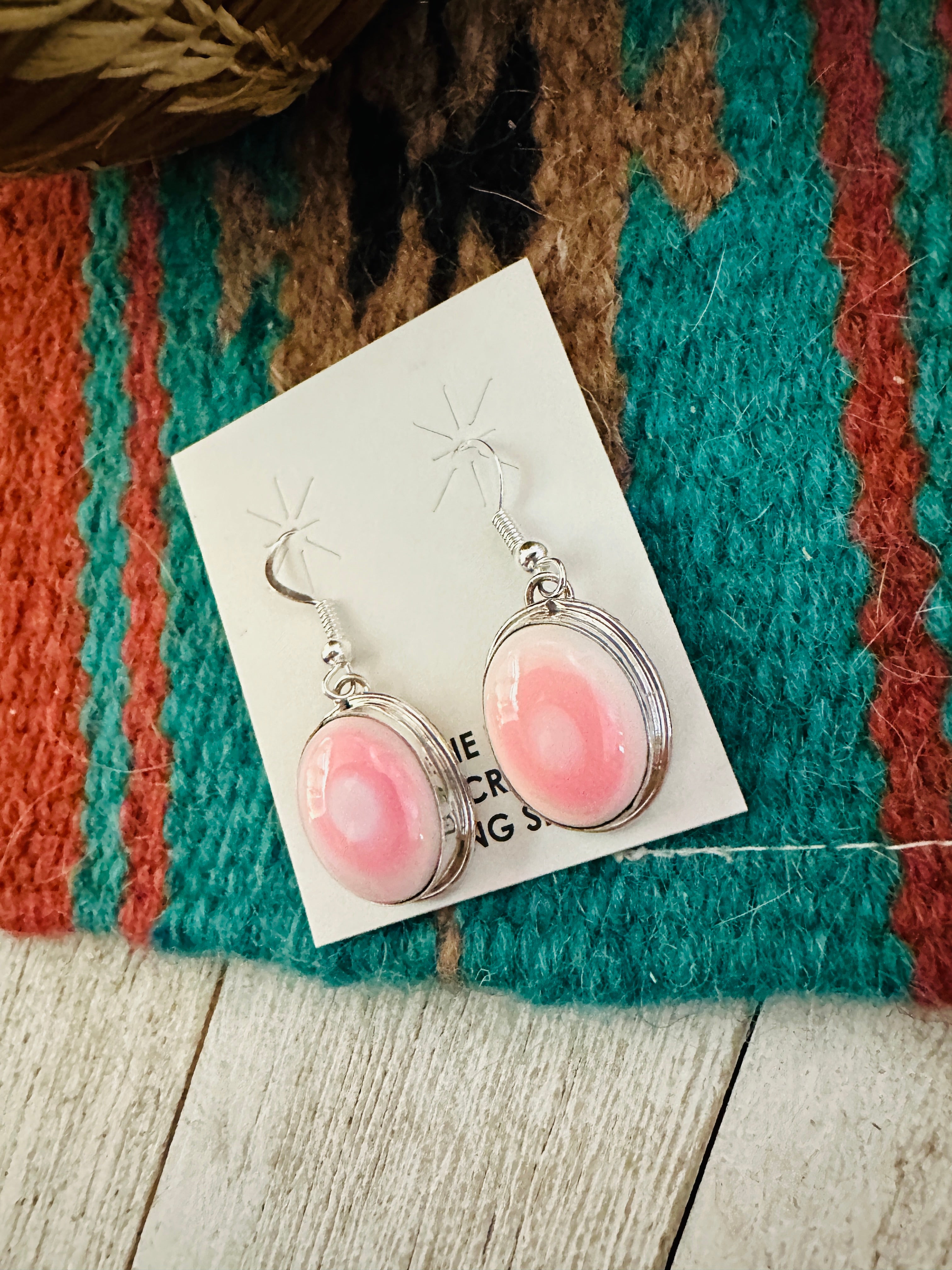 Navajo Sterling Silver & Queen Pink Conch Dangle Earrings