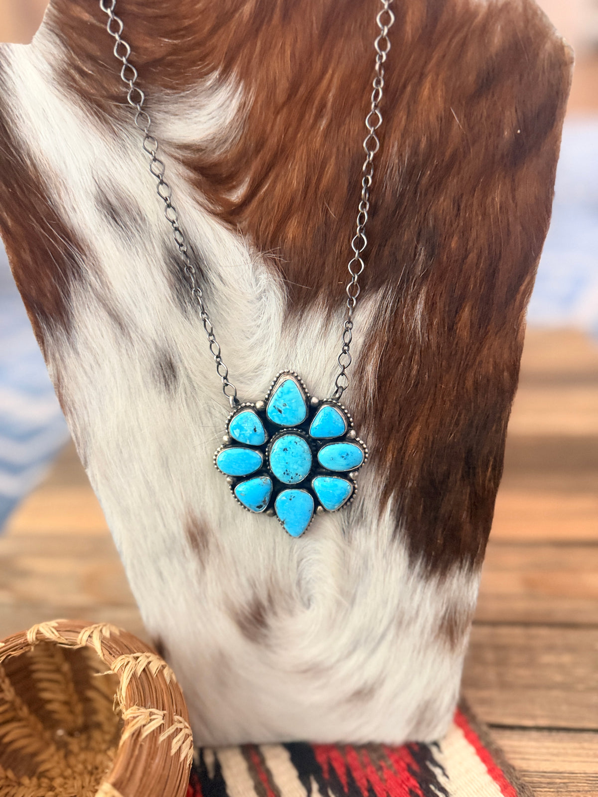 Handcrafted Turquoise & Sterling Silver Cluster Necklace by Travis Jim