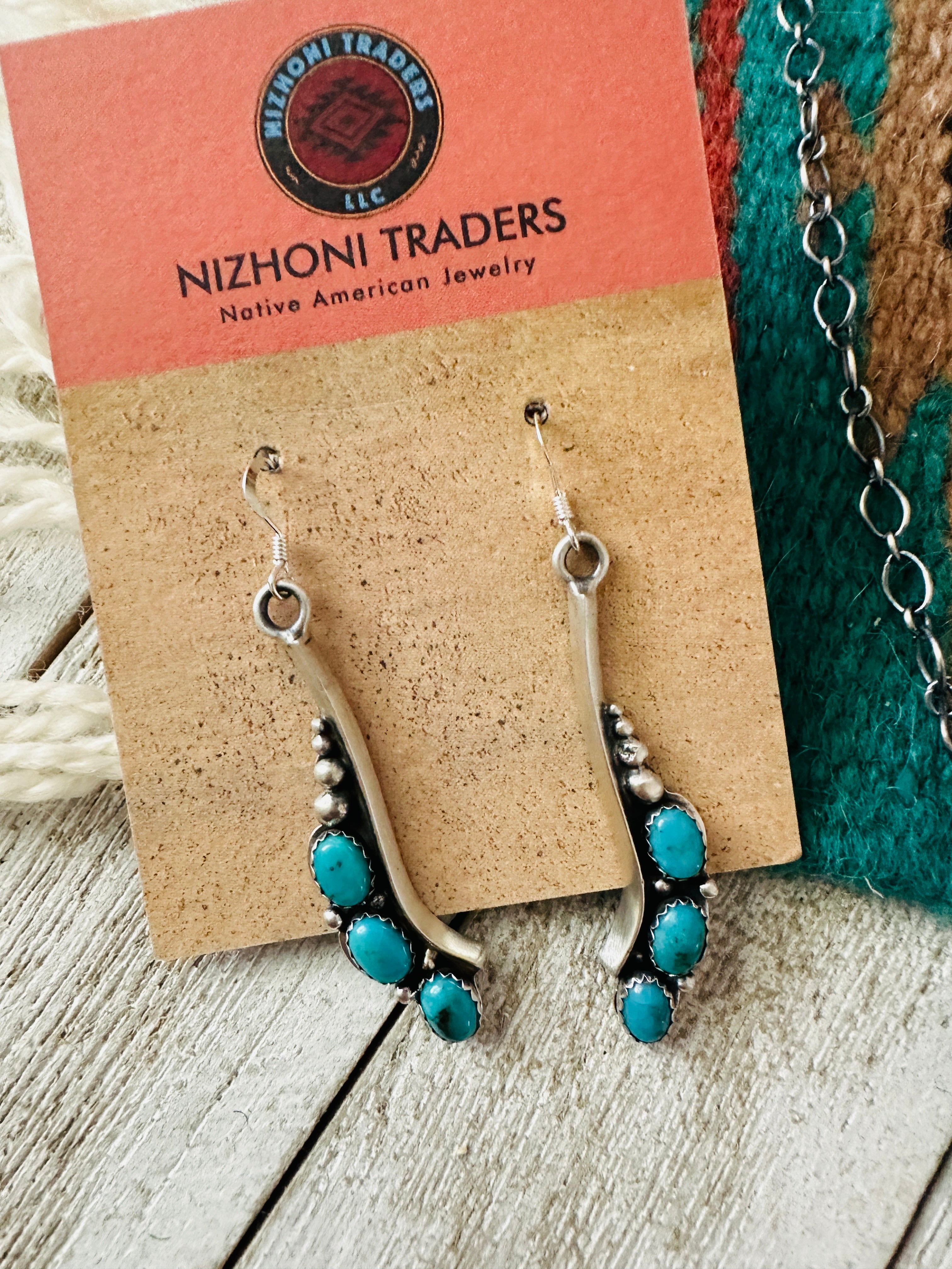 Navajo Sterling Silver & Turquoise Cluster Necklace and Earring Set