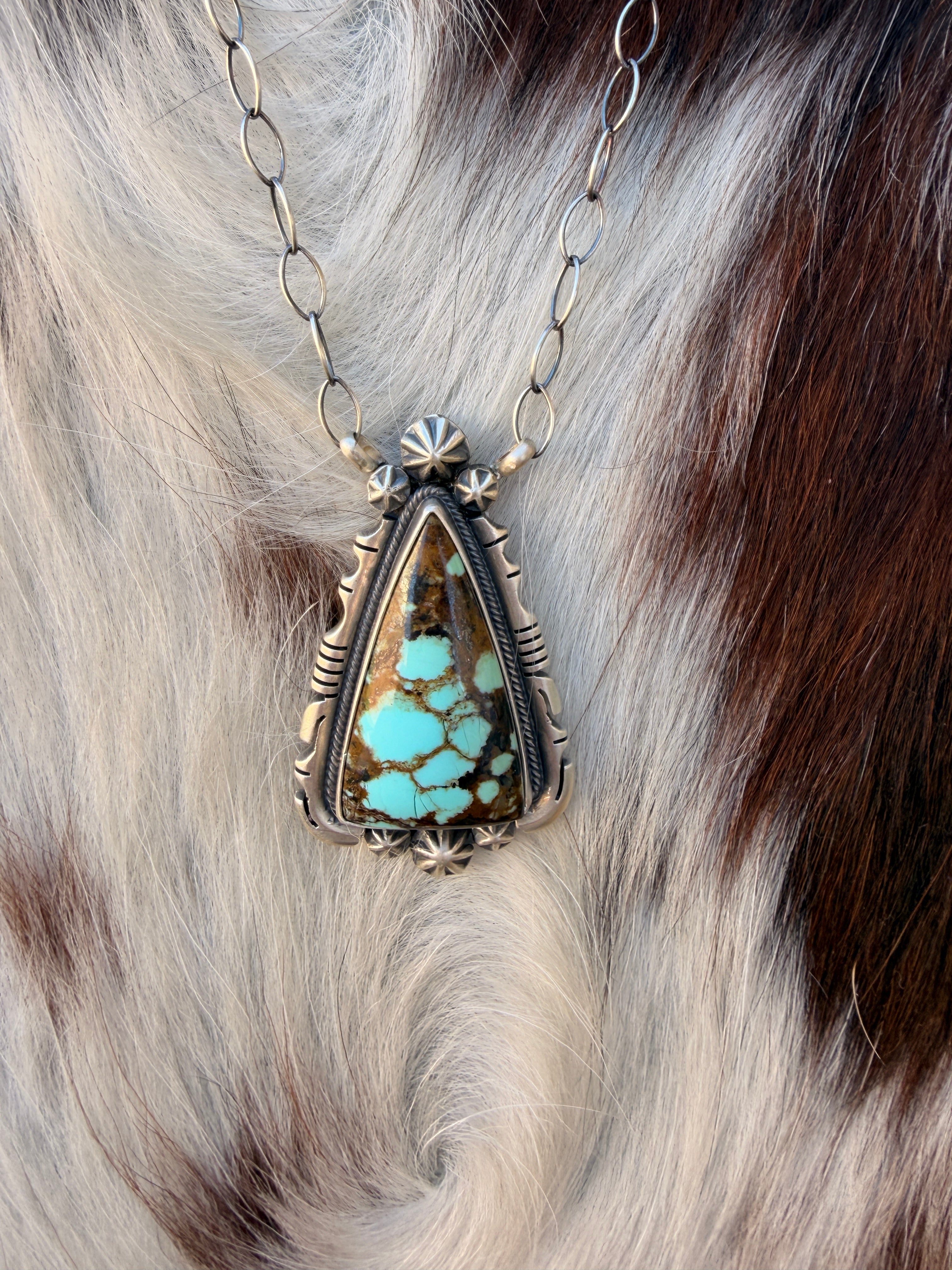 Handcrafted Number 8 Turquoise & Sterling Silver Necklace by Daniel Be
