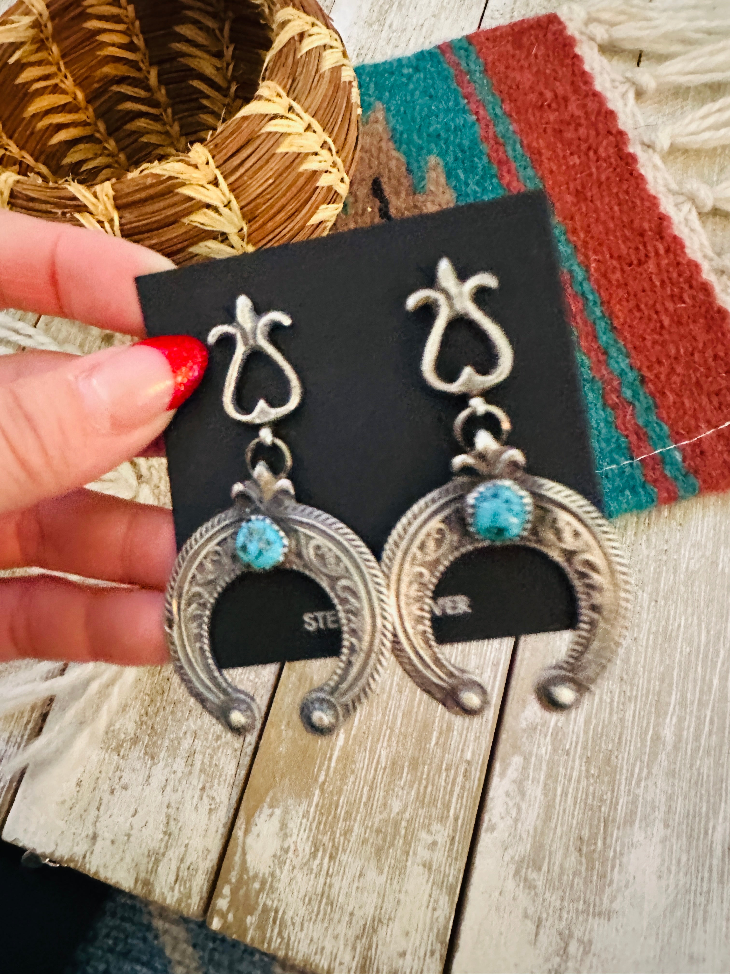 Handcrafted Turquoise & Sterling Silver Naja Dangle Earrings by EL Billah