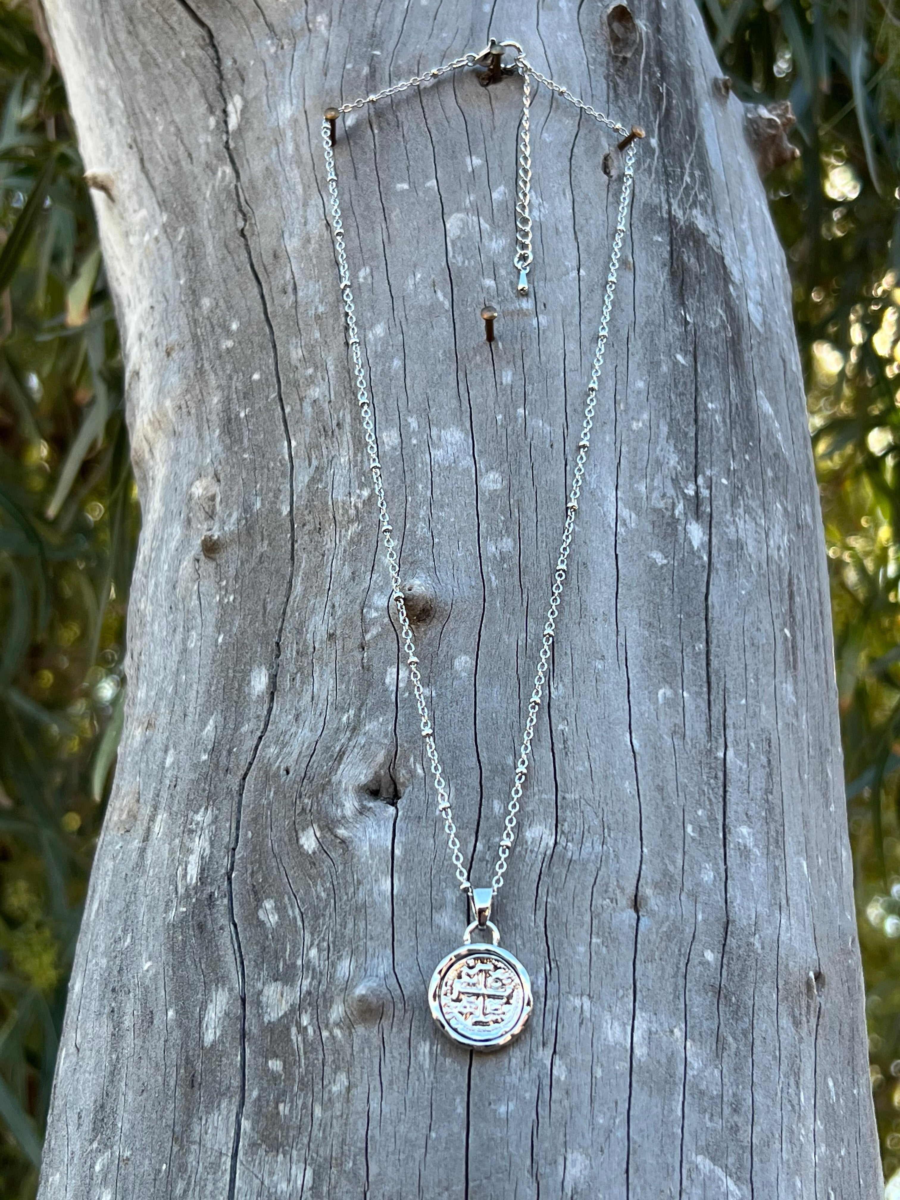 Silver Plated Dainty Coin Cross Chain Necklace