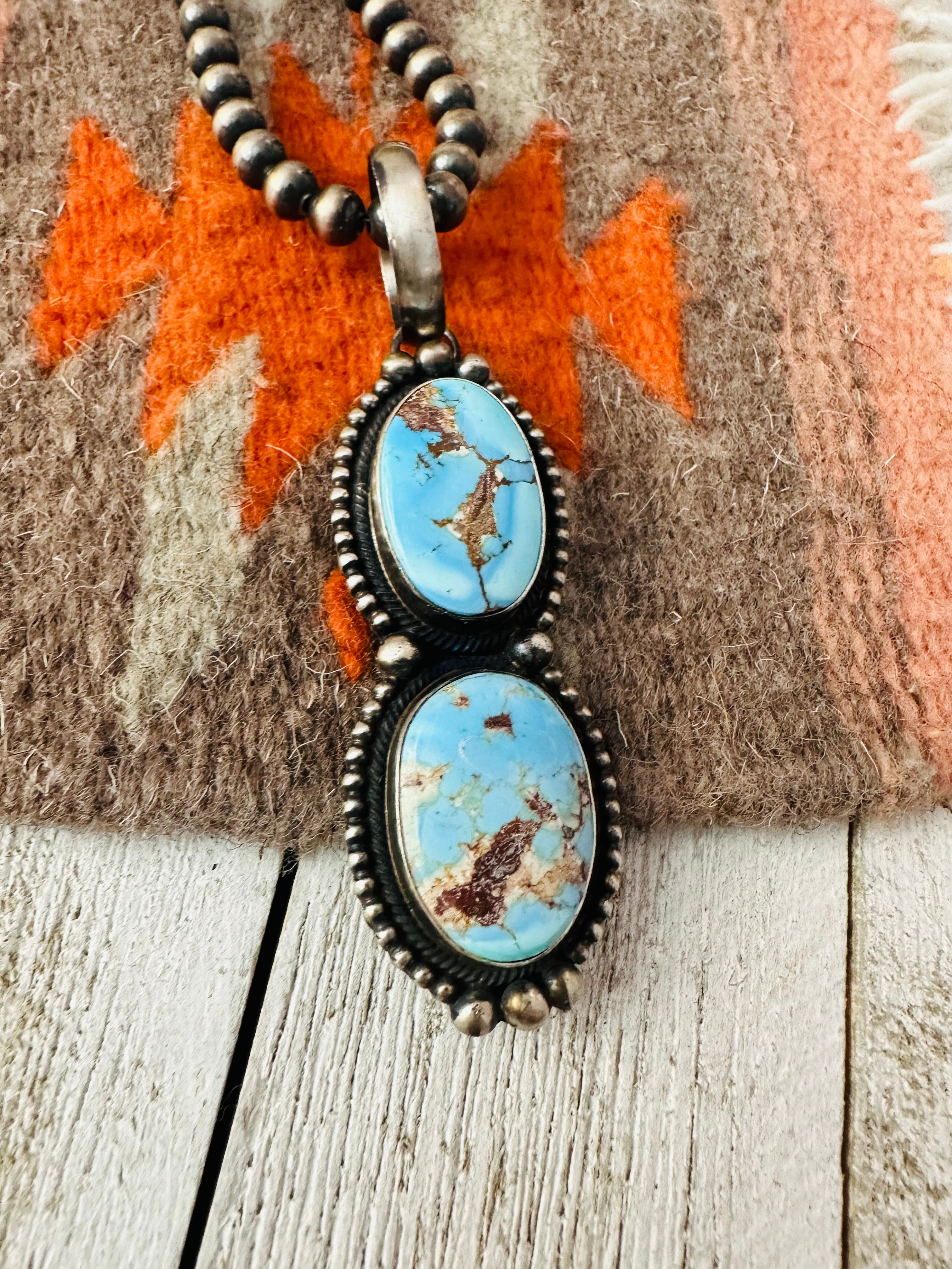 Navajo Golden Hills Turquoise & Sterling Silver Pendant